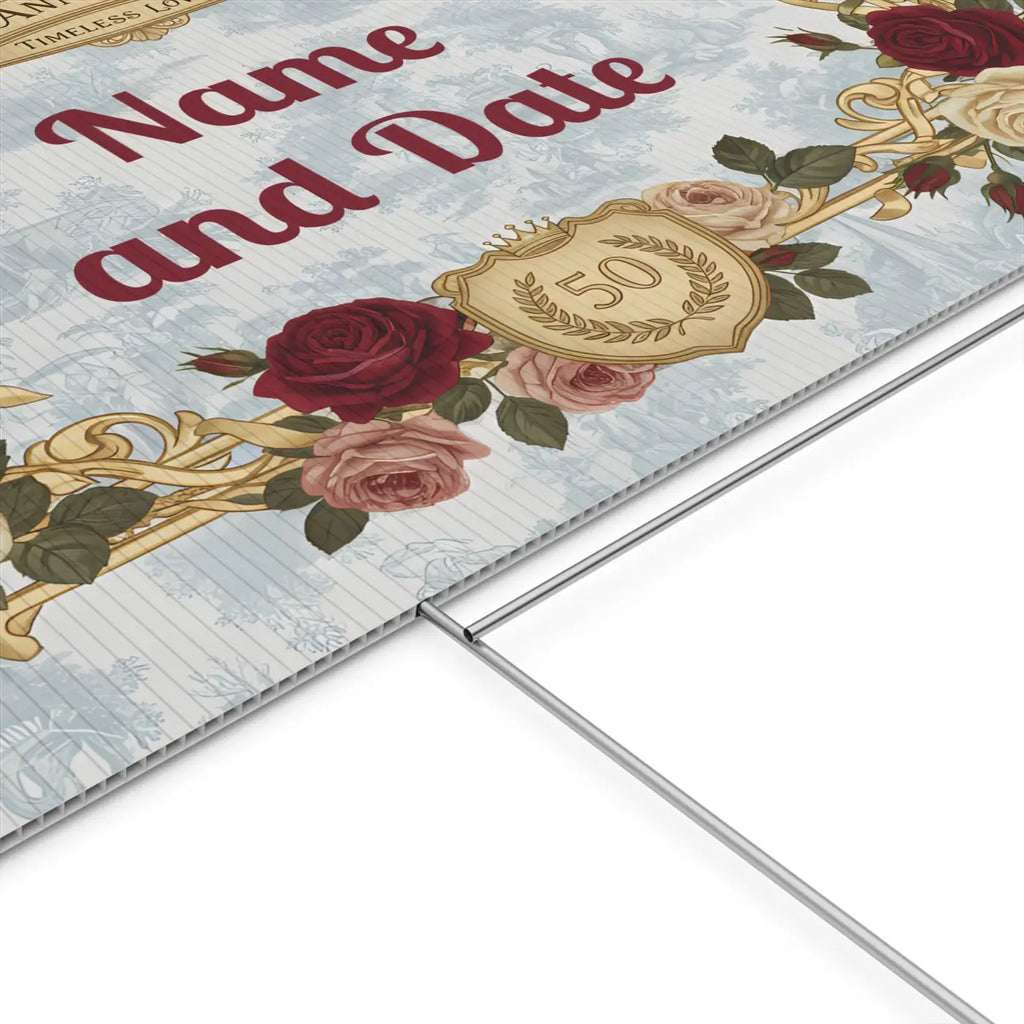 Golden Anniversary Yard Sign - Vintage Florals Milestone - DipaliZ