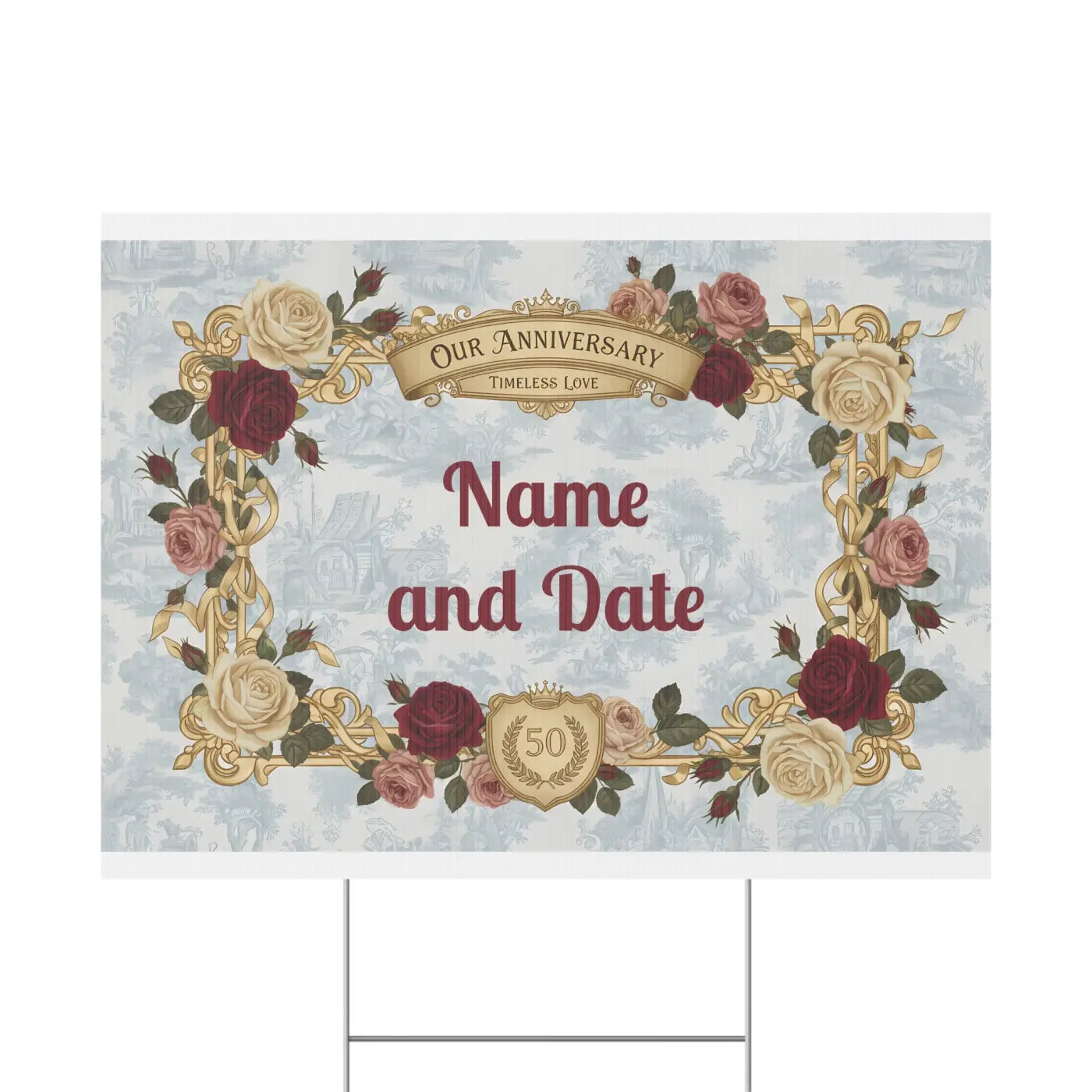 Golden Anniversary Yard Sign - Vintage Florals Milestone - DipaliZ