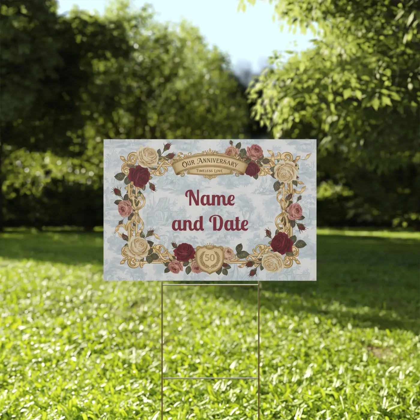 Golden Anniversary Yard Sign - Vintage Florals Milestone - DipaliZ