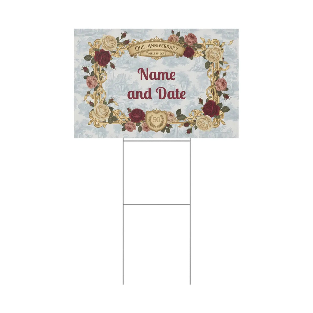 Golden Anniversary Yard Sign - Vintage Florals Milestone - DipaliZ