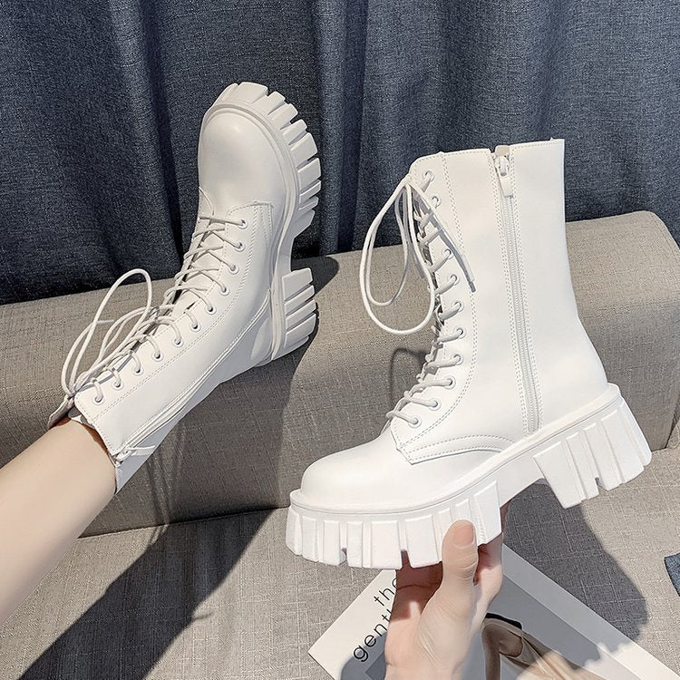 New British Style Fashion Thick-soled Muffin Cross-strap Martin Boots