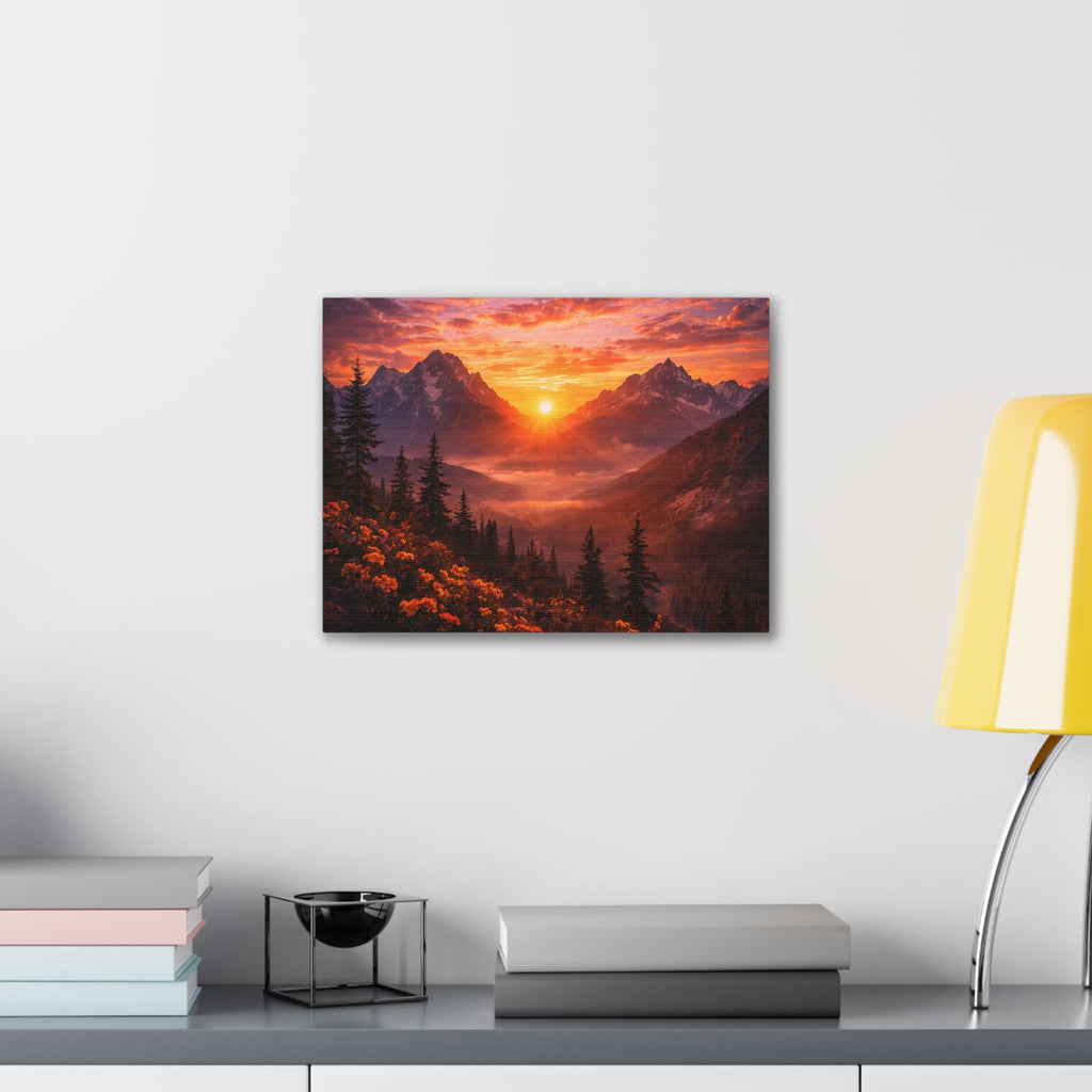 Sunset Mountain Canvas Wall Art — Majestic Alpine Sunrise Landscape