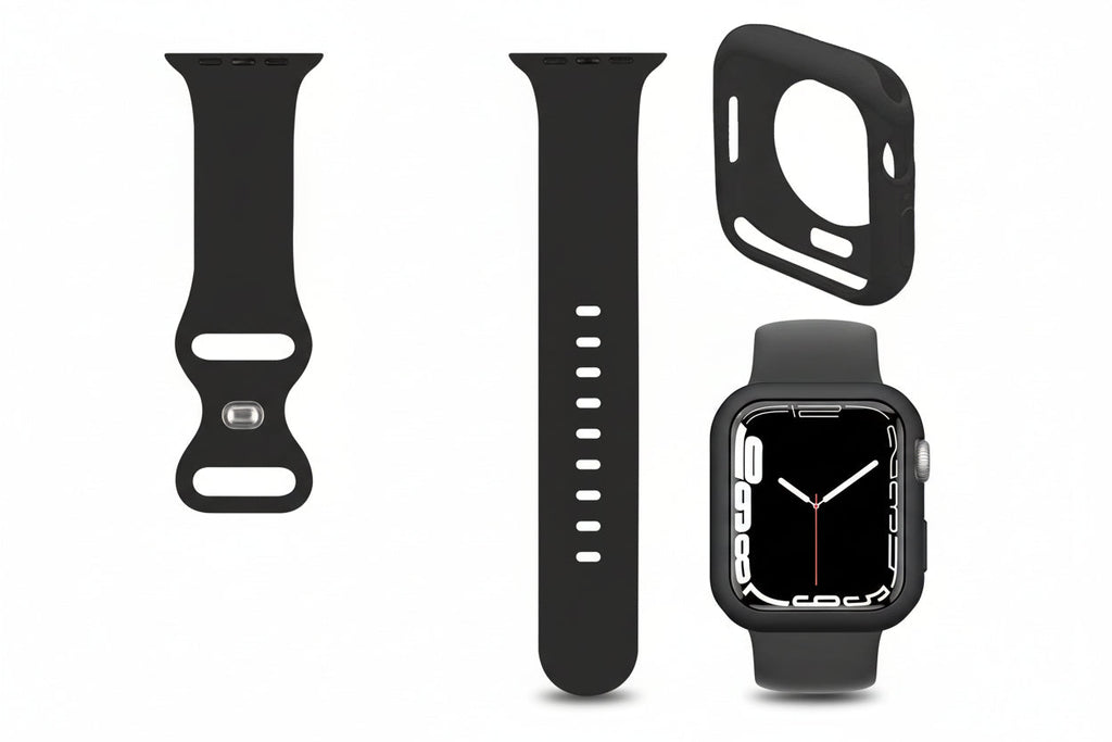 Silicone Band with Protective Bumper Case for Apple Watch Series 9/8/7 (45mm) – Black
