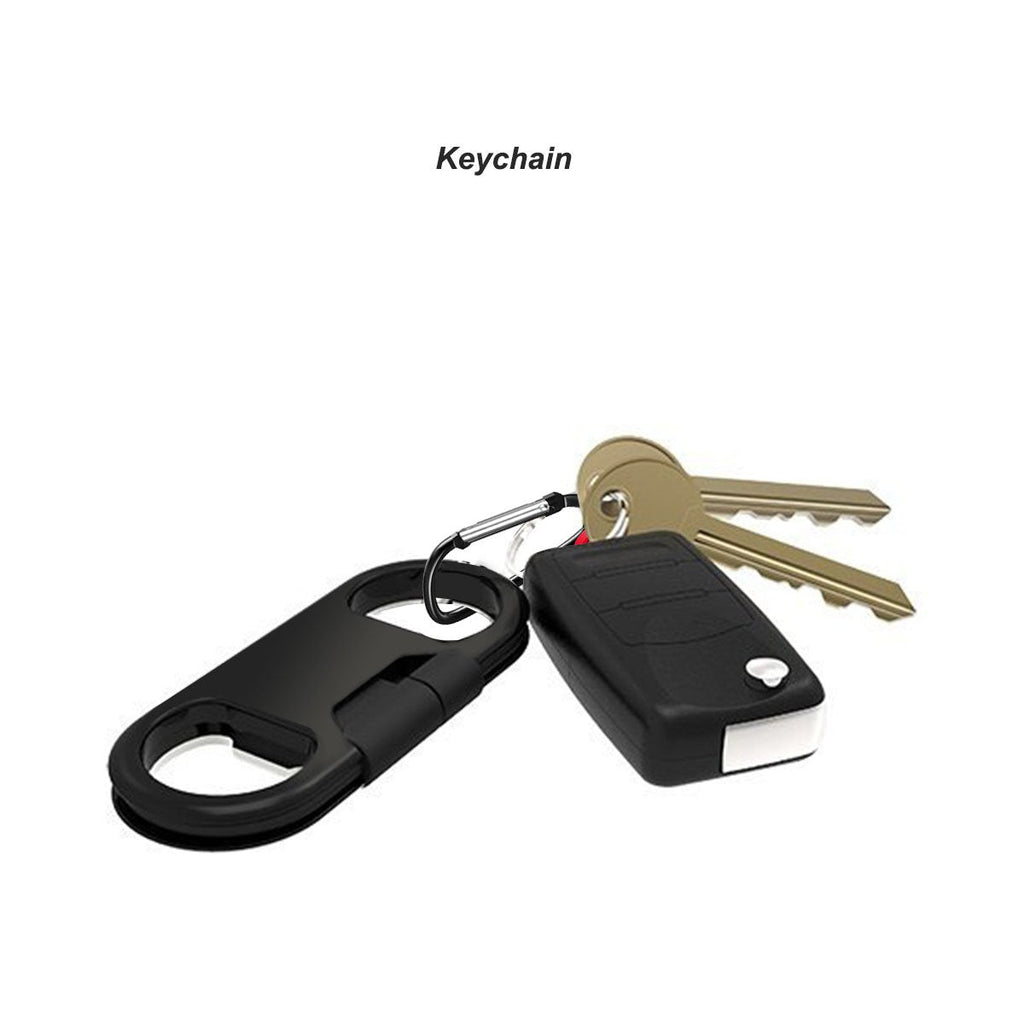 iPhone Lightning Keychain Charging Cable — Carabiner Bottle Opener Short Cable Gift, Black