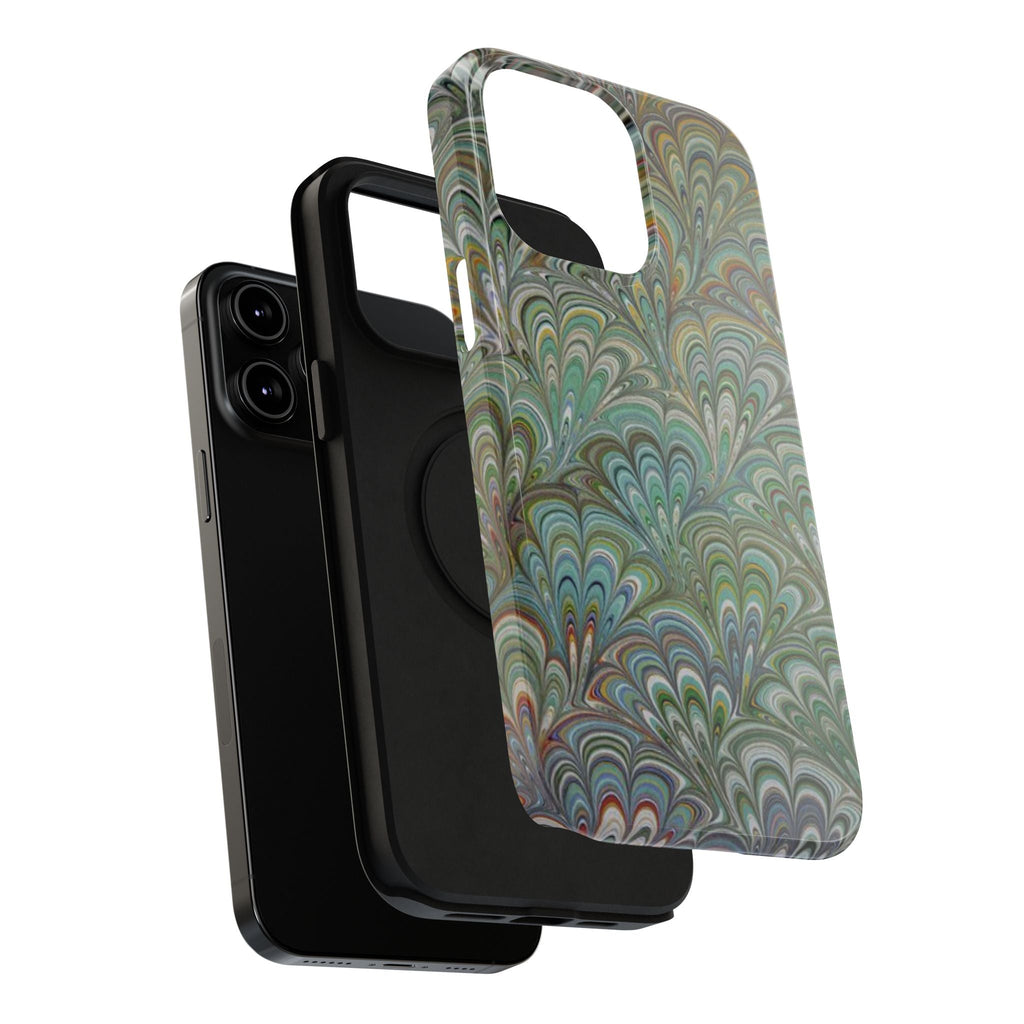 iPhone17 + All Models Phone Cases, Italian Peacock Feather Design, Stylish Impact-Resistant Shell, Protective Cover, Green Peacock Print