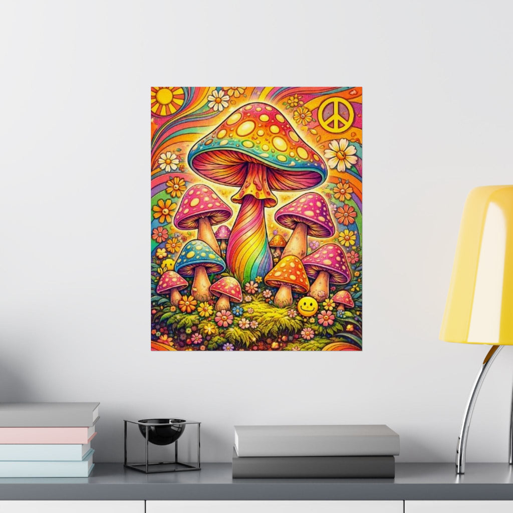 Psychedelic Mushroom Art Poster — Retro Rainbow Peace Wall Print