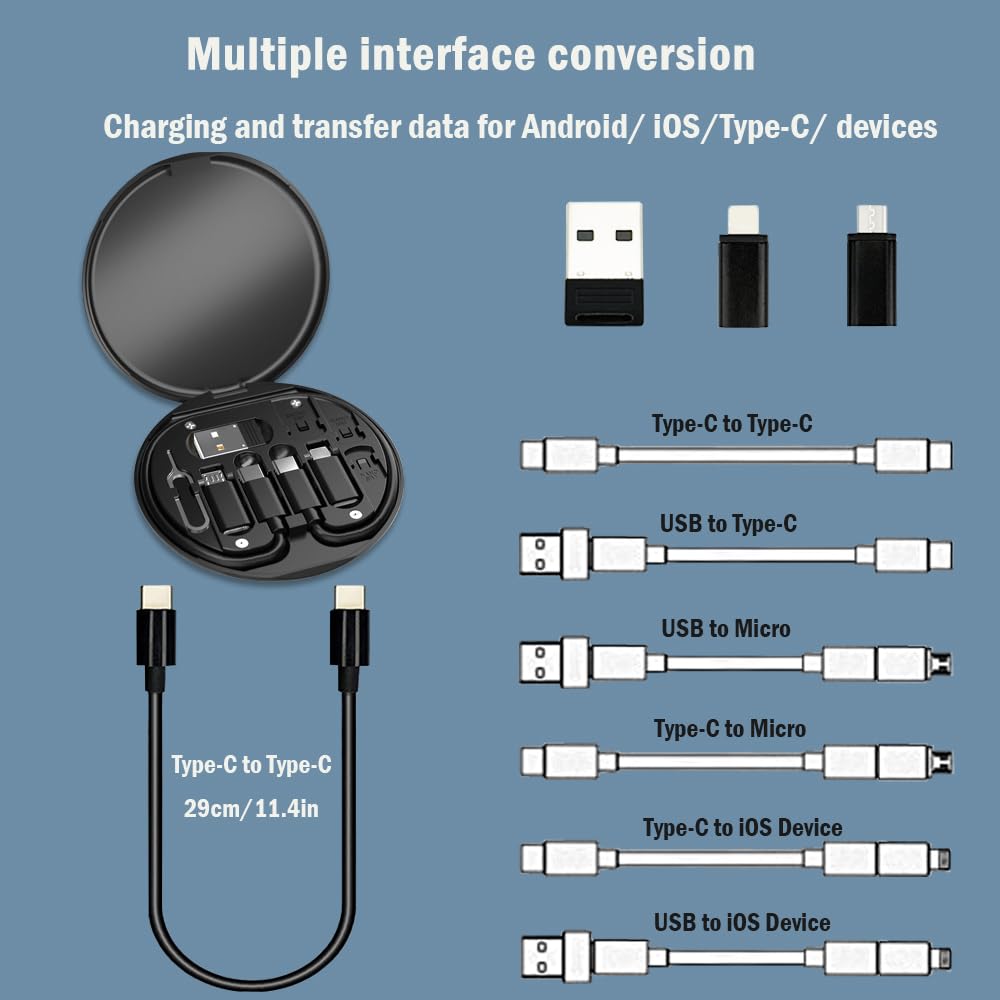 USB-C Multi Adapter Cable Kit — 4-in-1 Charging Converter with Card Slot & Phone Holder for Travel, Black