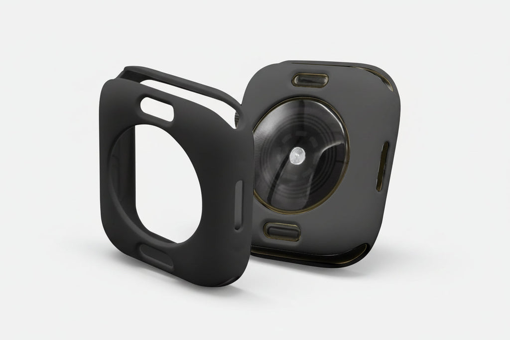 Silicone Band with Protective Bumper Case for Apple Watch Series 9/8/7 (45mm) – Black