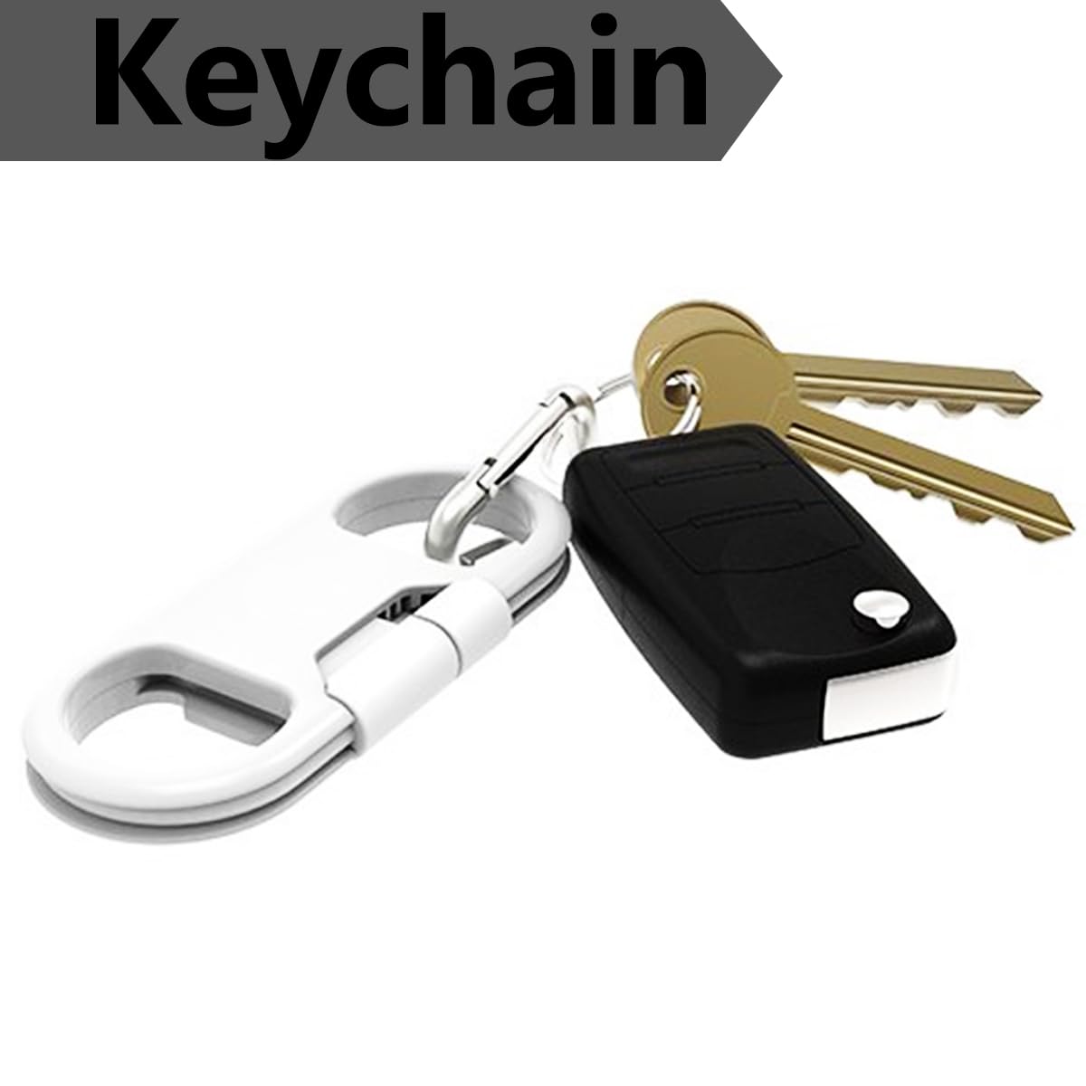 USB-C Keychain Charging Cable — Fast Charge Carabiner Bottle Opener for Samsung Galaxy & Pixel, White