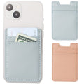 Phone Card Wallet 2 Pack — Stick-On Leather Credit Card Holder Pocket for Back of Phone, Universal iPhone & Android (Pink, Blue)