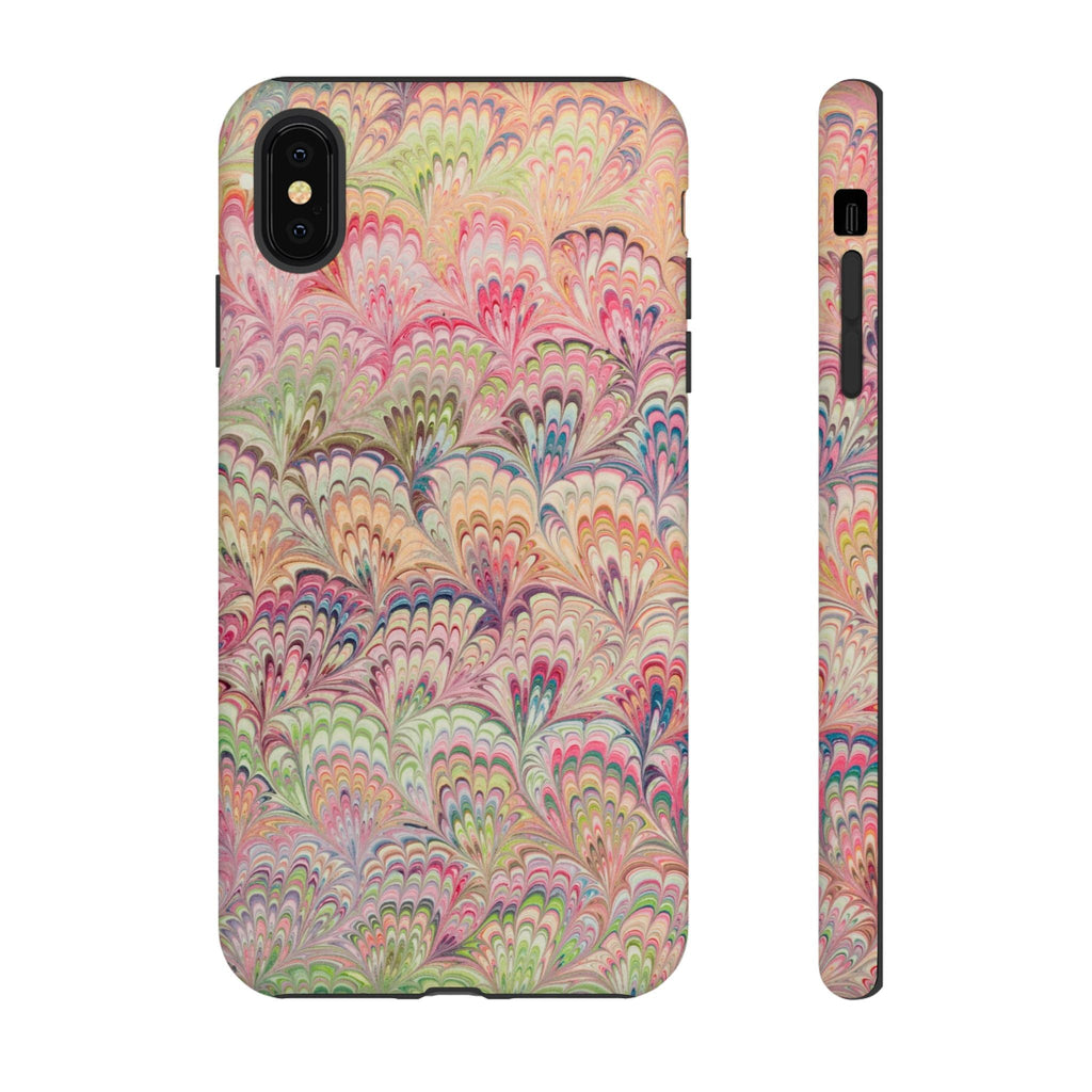 Pastel Pink + Green Feather Marbled Phone Case - Dual Layer Phone Cover