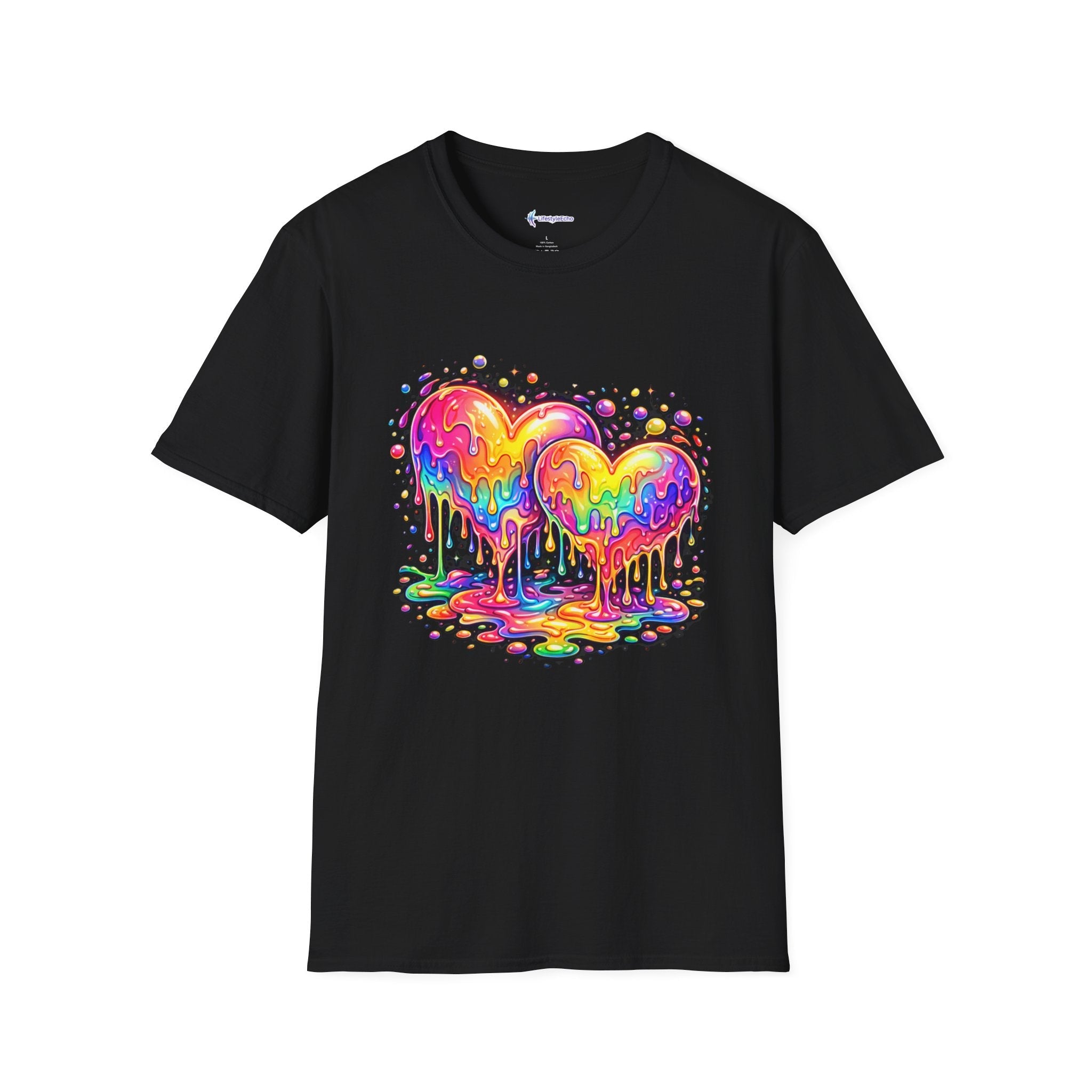 Melting Hearts Tee - Vibrant Double Heart Graphic T-Shirt