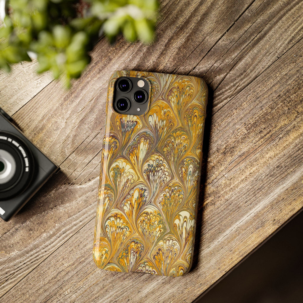 Golden Yelllow Hand-Marbled Florentine Italian Phone Case for iPhone 17 and all sizes