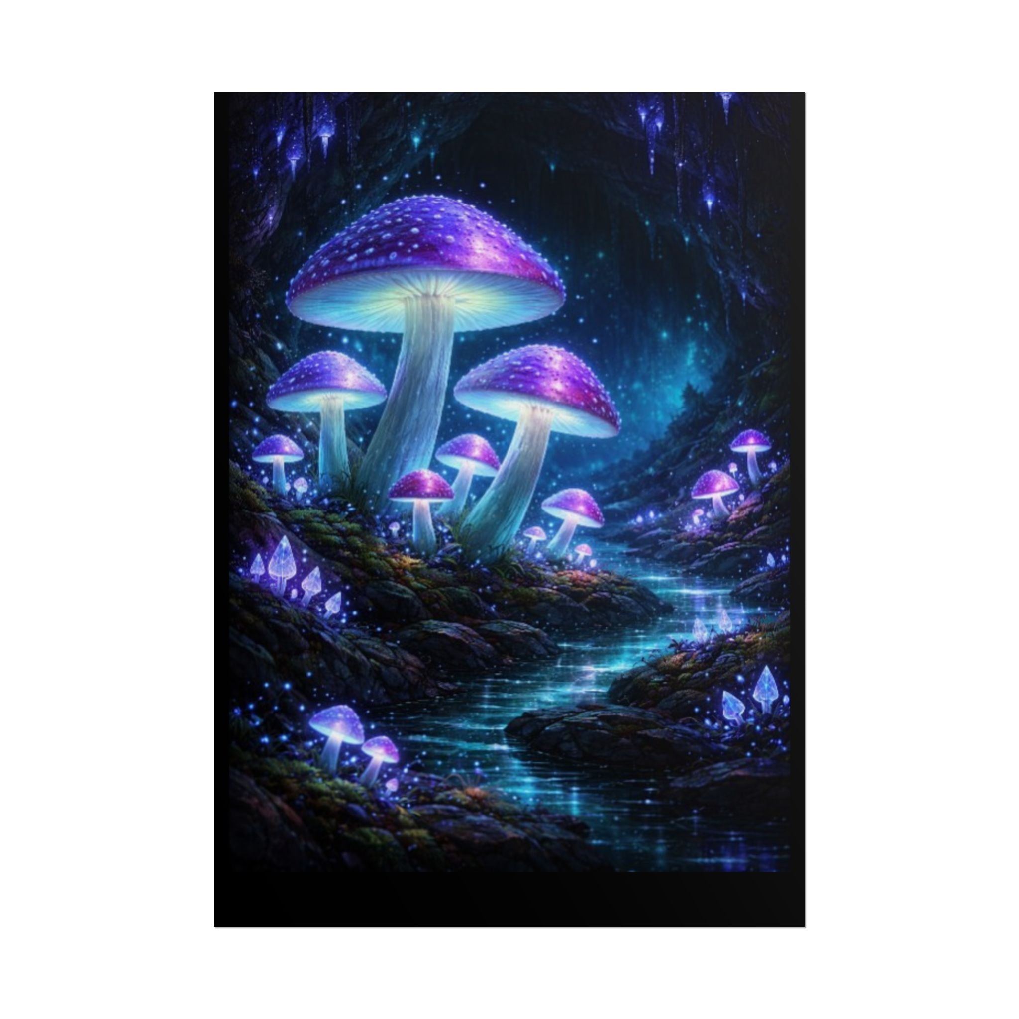 Fantasy Mushroom Poster — Glowing Purple Forest Rolled Art Print