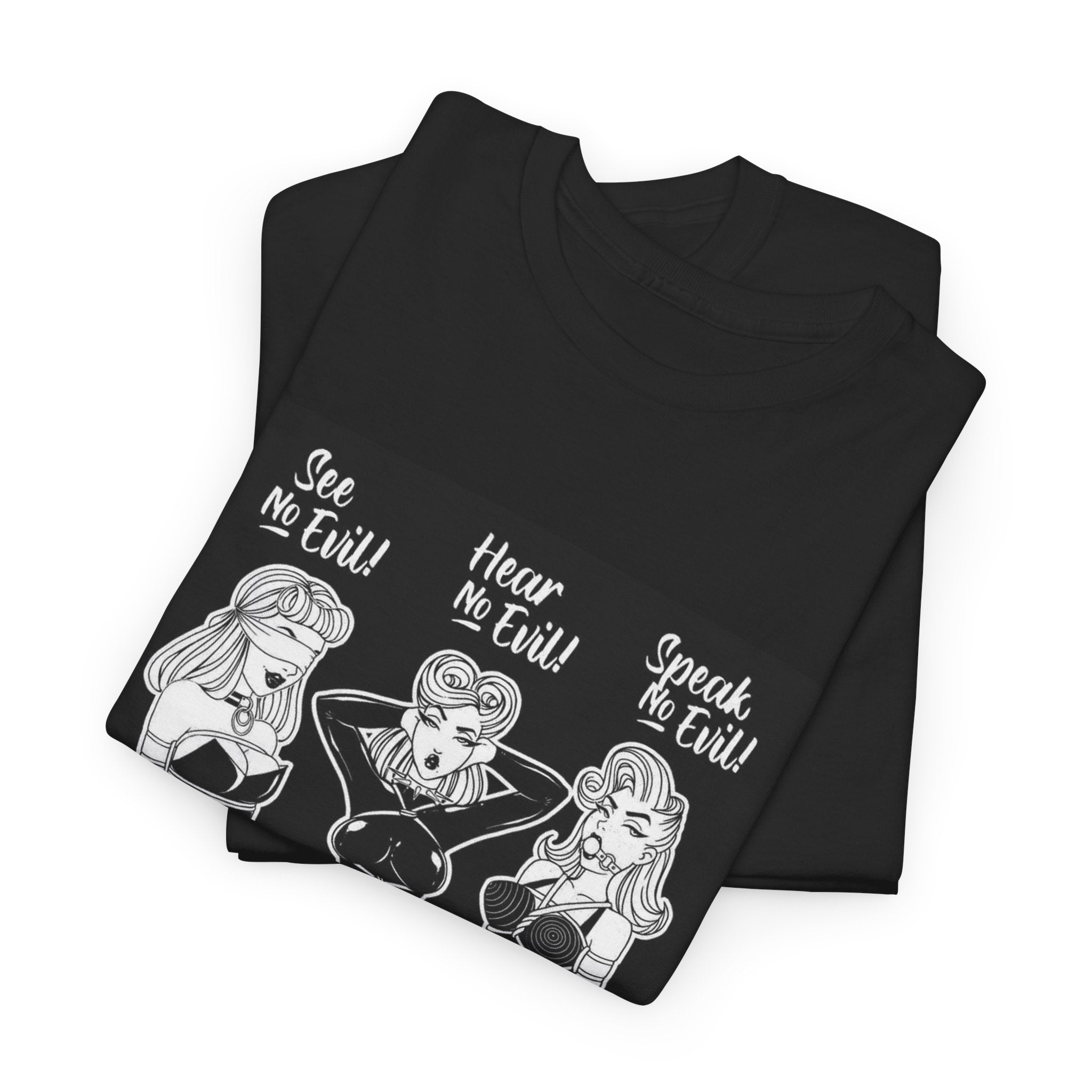 See No Evil, Hear No Evil, Speak No Evil Shabari Pin-up Unisex Heavy Cotton Tee