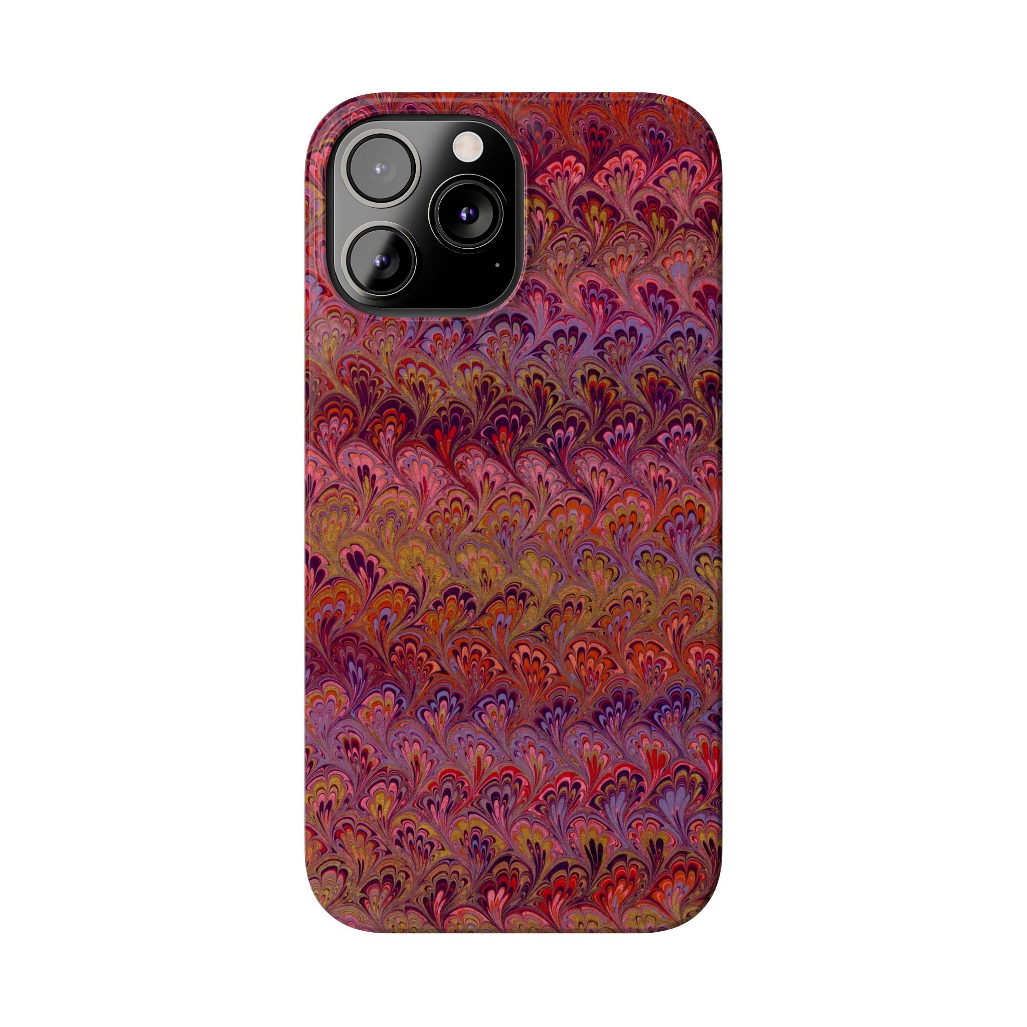 Reds, Lavenders, Marbled VIntage Design, Italian Feather Phone Case, Slim Phone Cases, IPHONE16 and all sizes