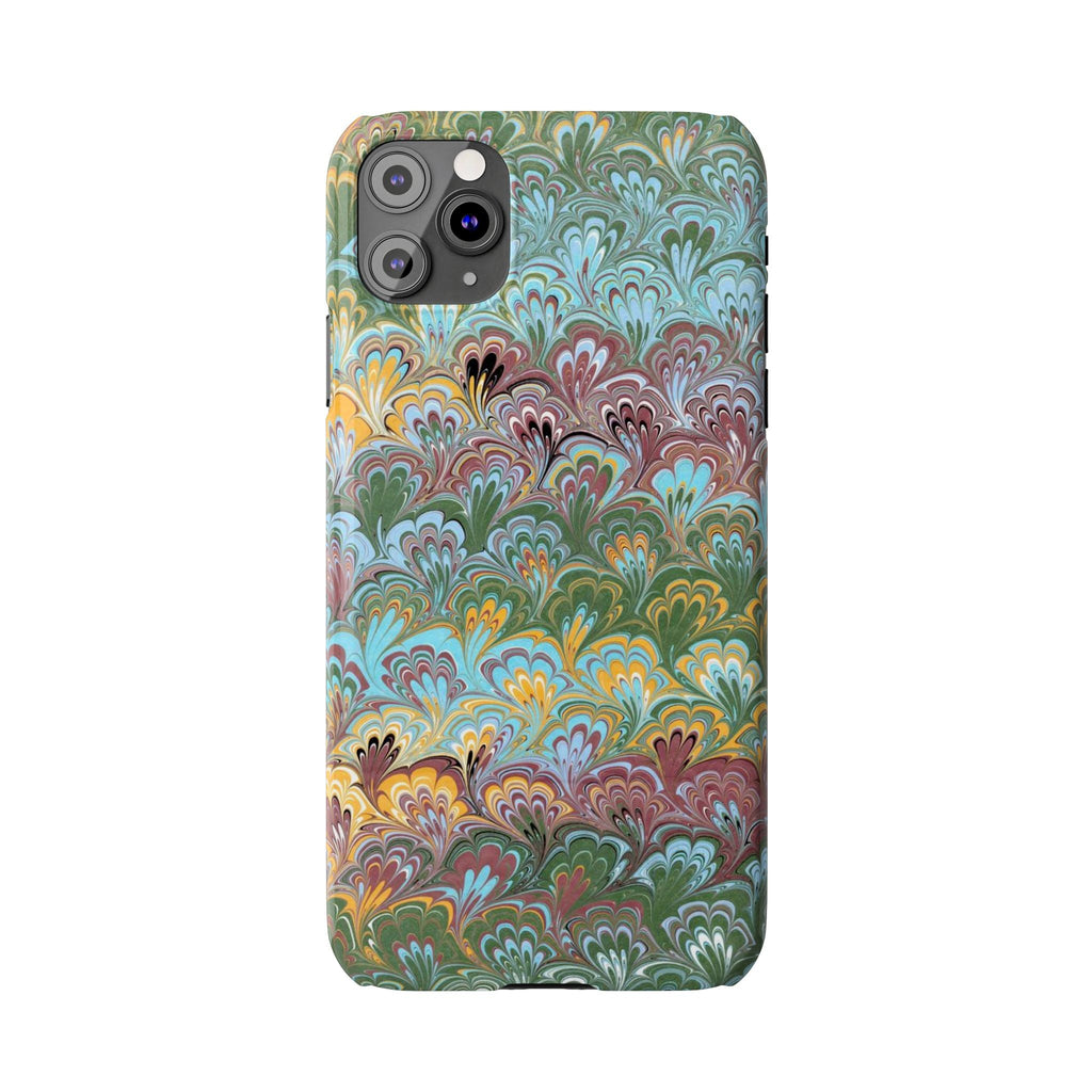 Phone Case with Design from Italy - Marbled "Peacock" Design, Green, Blue, Multi-Color Slim Phone Cases