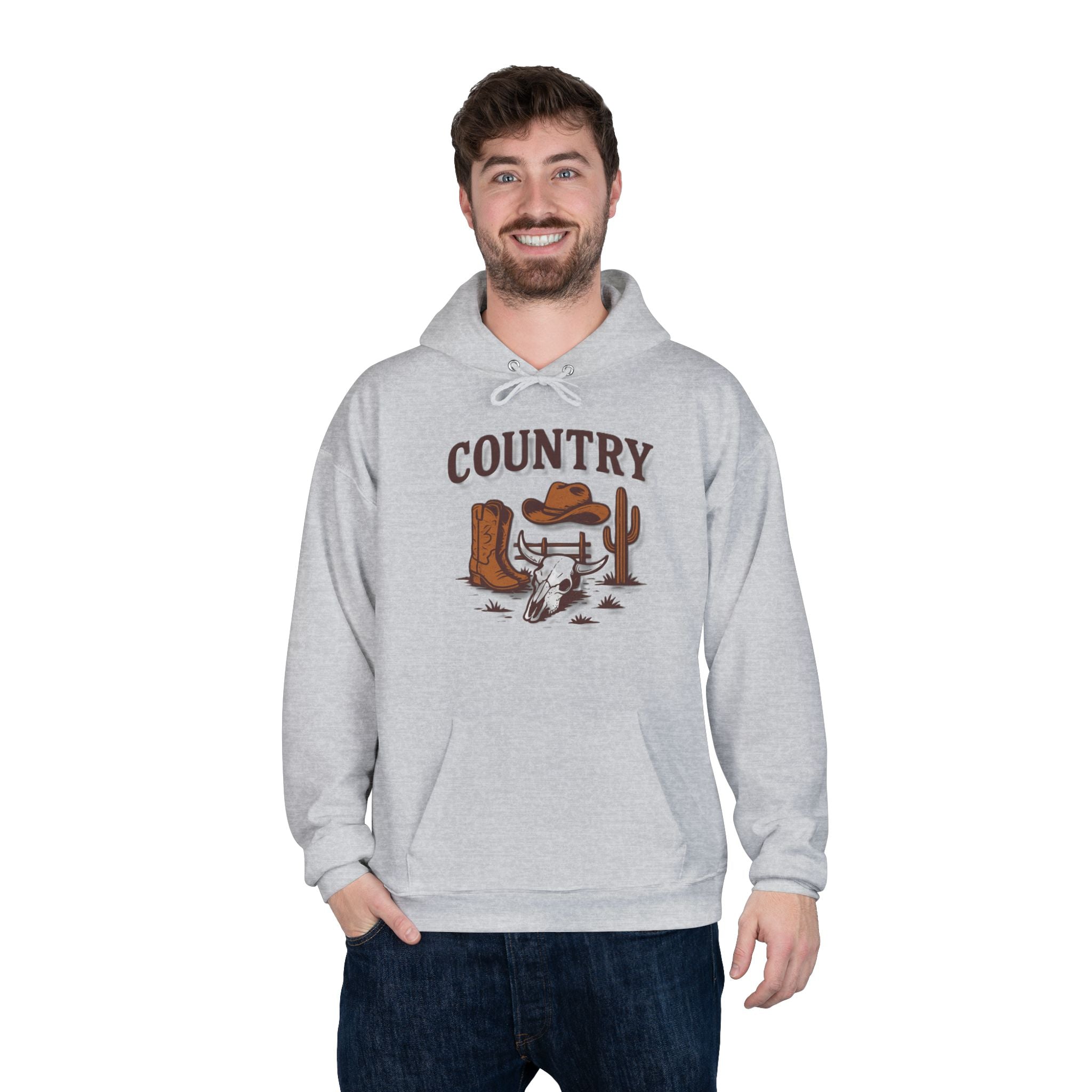 Country Western Hoodie — Cowboy Boots, Hat & Cactus Pullover