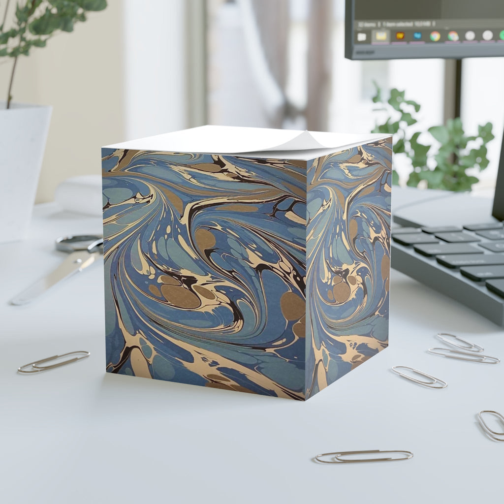 Italian Marbled Blue Note Cube – Decorative Note Block