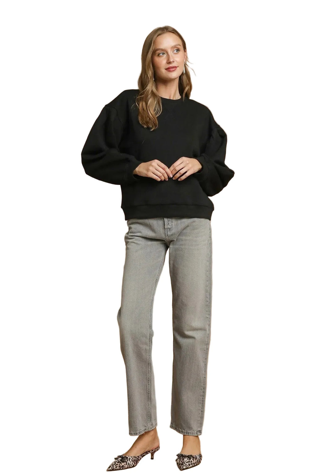 Round Neck Sweatshirt with Pleated Detail