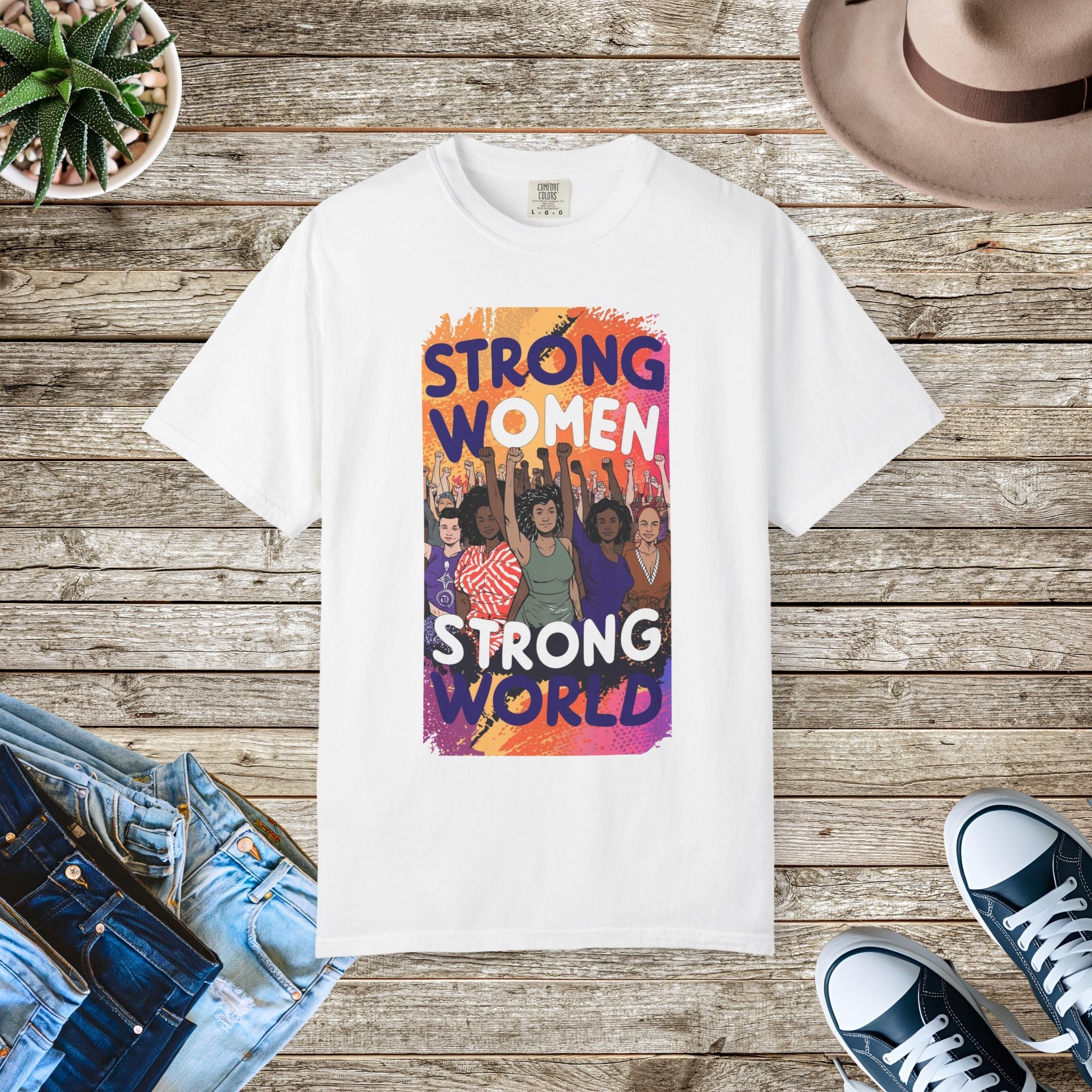 Strong Women Strong World Cotton Tee - Unisex Comfort - DipaliZ