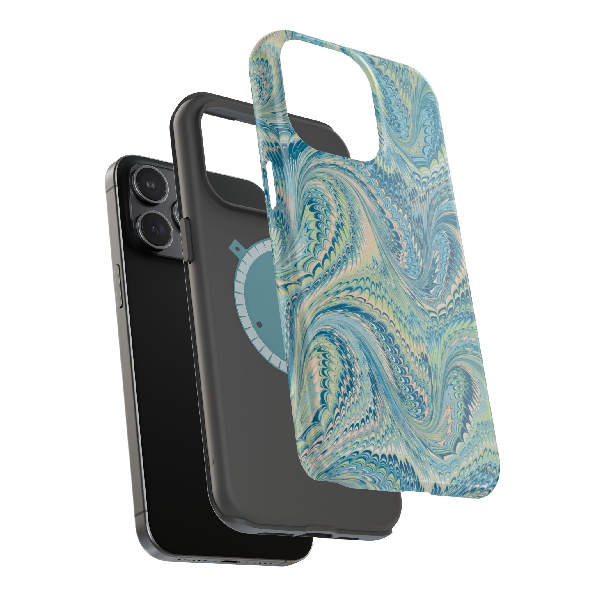 Aqua + Green Marble Phone Case - Impact-Resistant MAG SAFE - Dual Cover Design