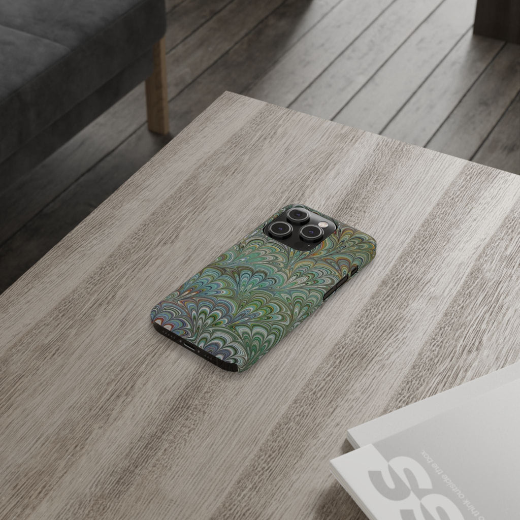 Deep Green Peacock Italian Marbled Design, Italy Feather Phone Case