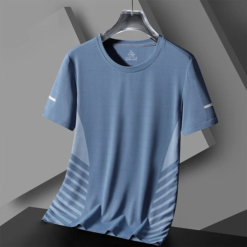 Mens Summer Ice Silk Thin Top Reflective Quick Dry Short Sleeve Fitness/Sports shirt