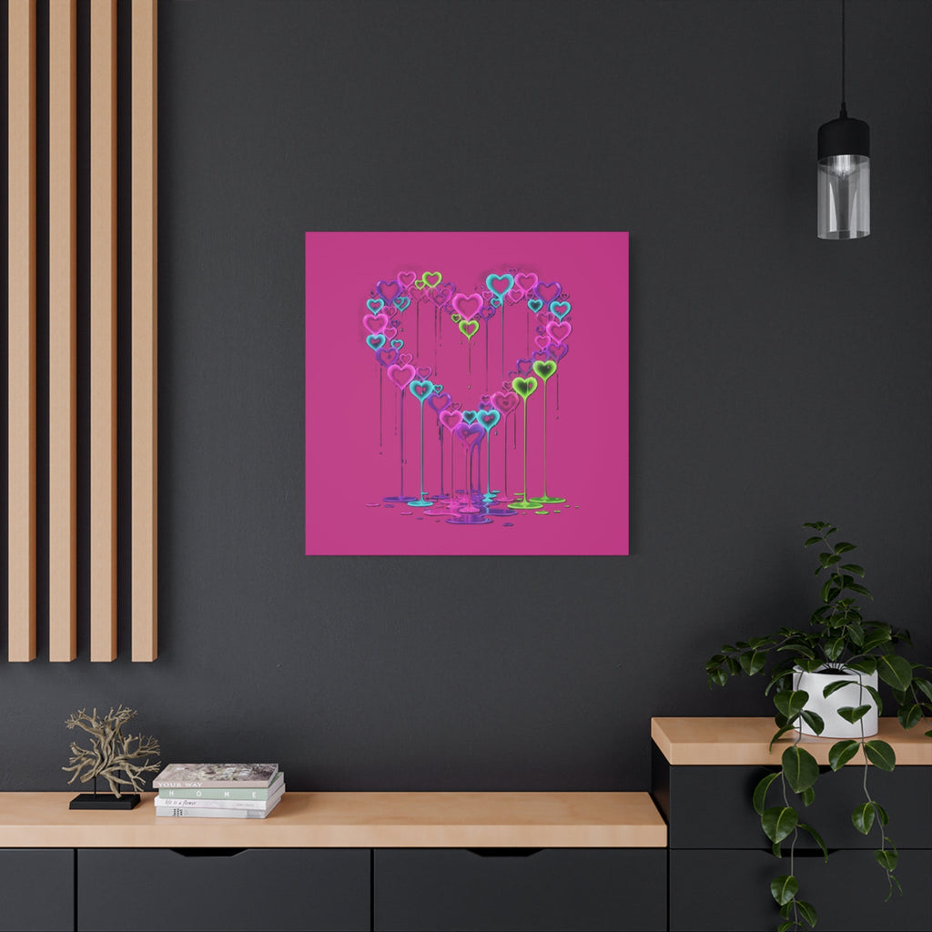 Dripping Neon Heart Canvas Art Valentines Decoration