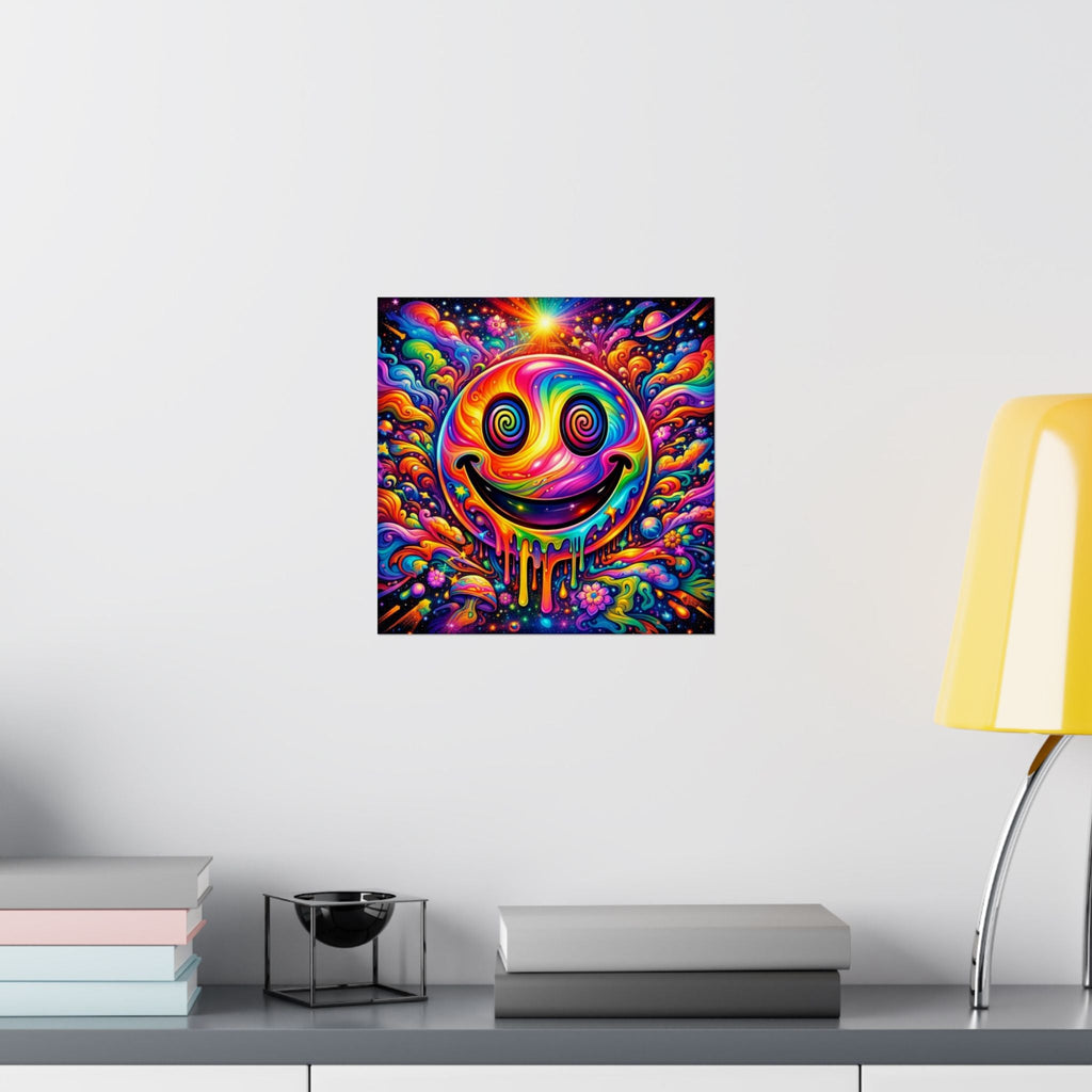 Psychedelic Drippy Smiley Matte Poster — Vibrant Rainbow Wall Art