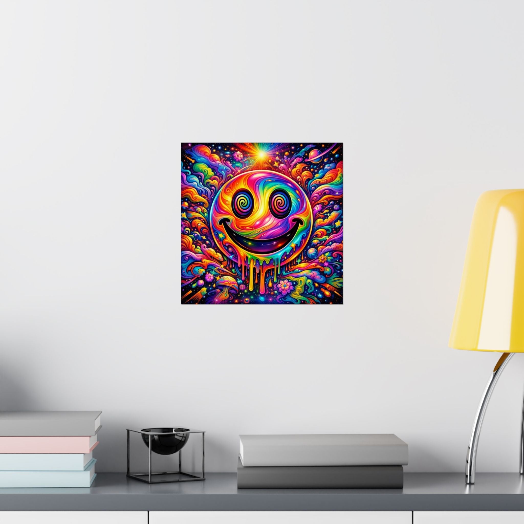 Psychedelic Drippy Smiley Matte Poster — Vibrant Rainbow Wall Art