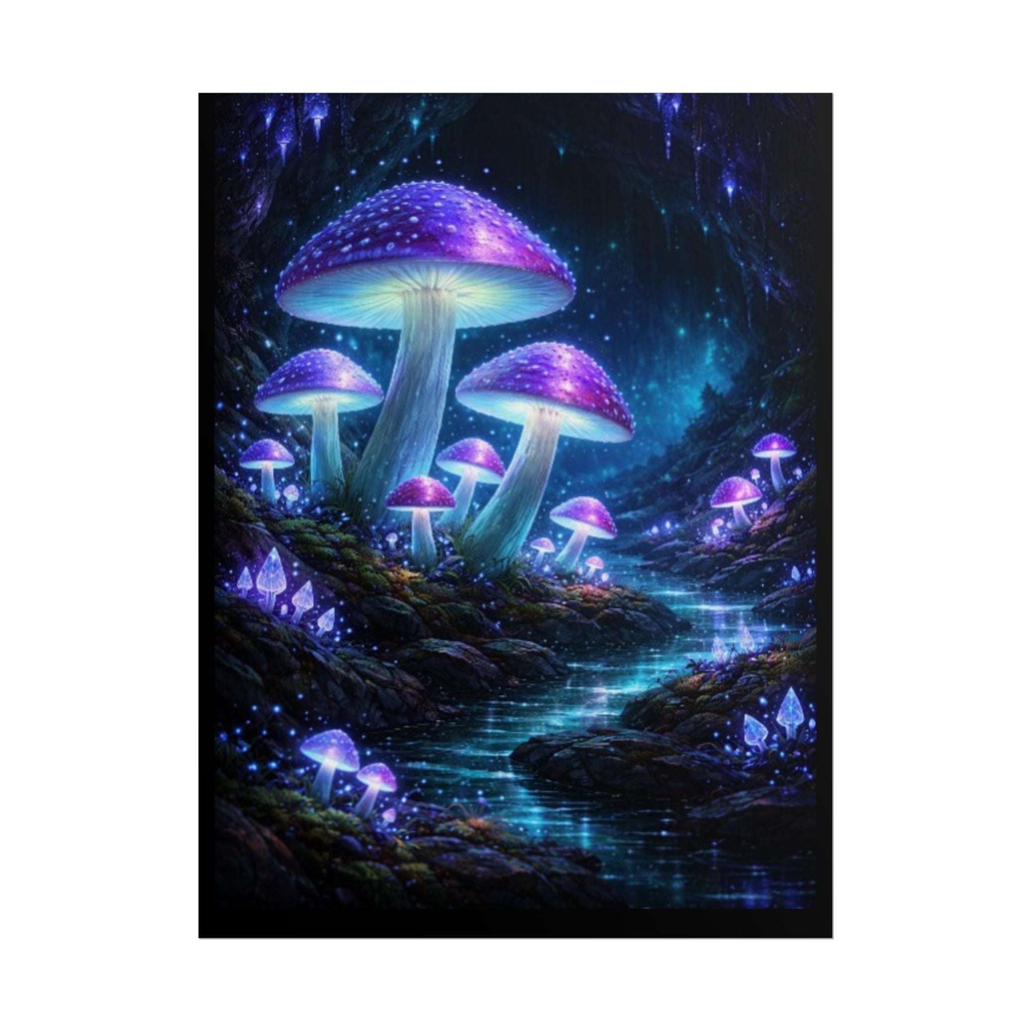 Fantasy Mushroom Poster — Glowing Purple Forest Rolled Art Print