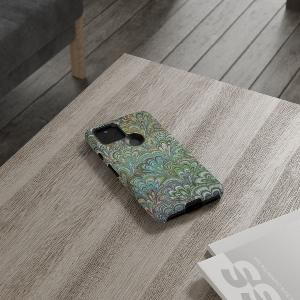 Green Marbled Peacock Durable Phone Case - Matte or Glossy