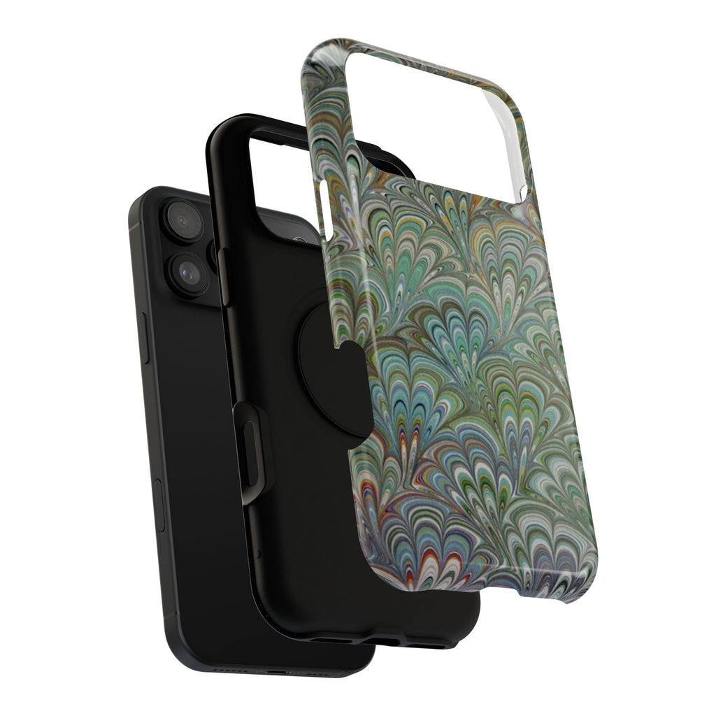 iPhone17 + All Models Phone Cases, Italian Peacock Feather Design, Stylish Impact-Resistant Shell, Protective Cover, Green Peacock Print