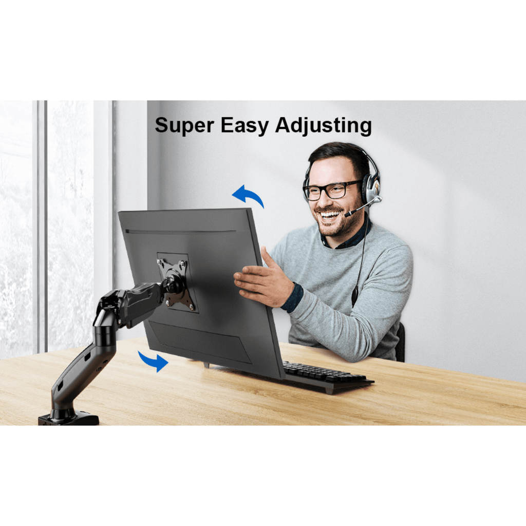 ErgoAV Gas Spring Desk Mount for Single Monitors 13" to 27"