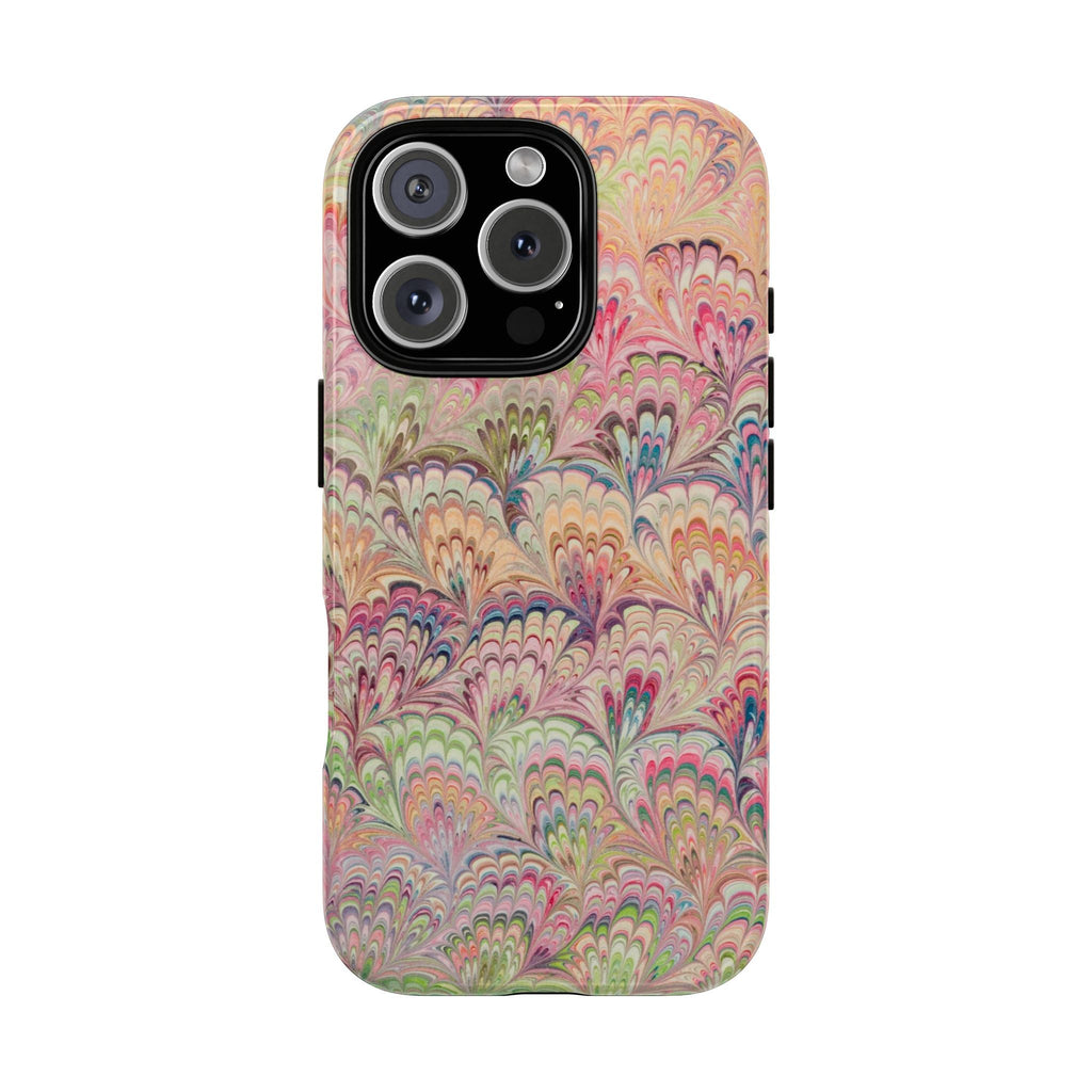 Pastel Pink + Green Feather Marbled Phone Case - Dual Layer Phone Cover