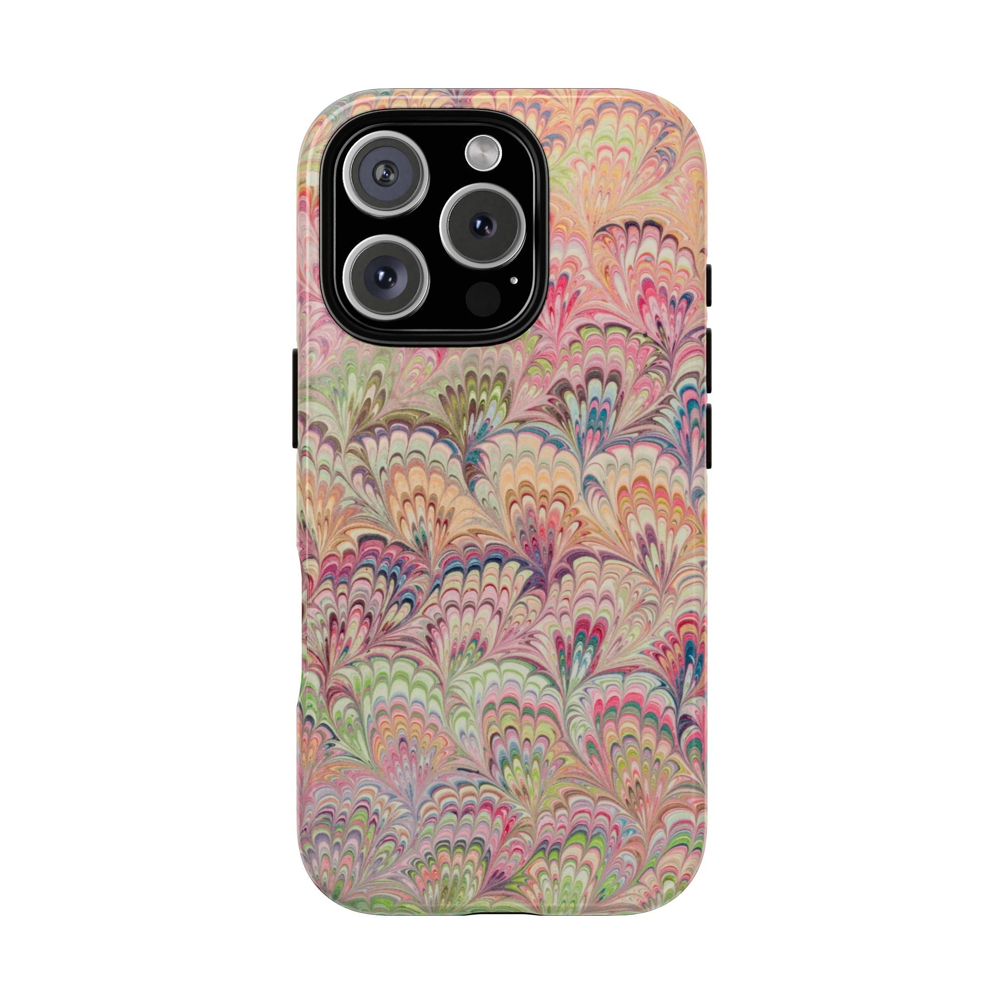 Pastel Pink + Green Feather Marbled Phone Case - Dual Layer Phone Cover