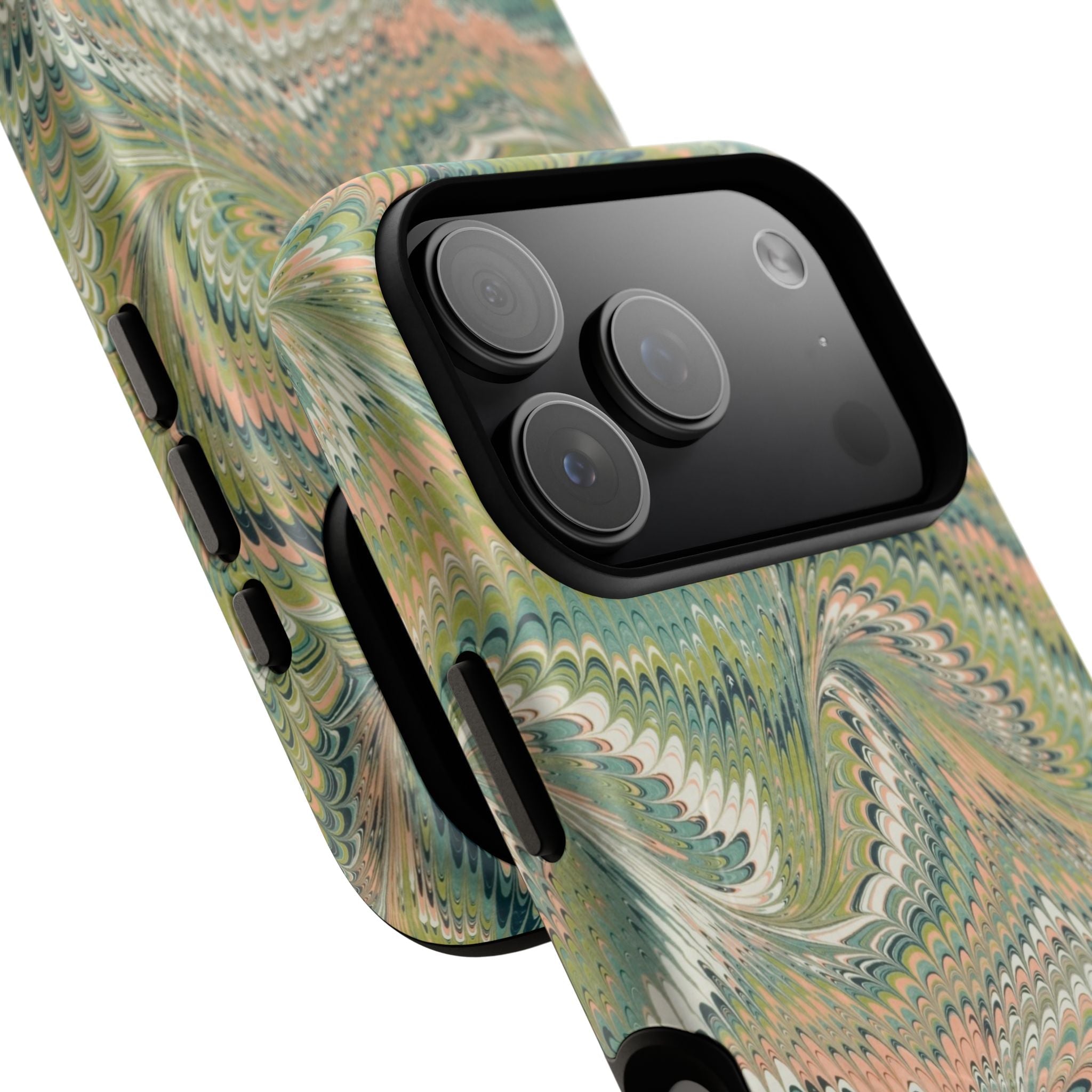 Florentine Marble iPhone Case | Inspired by Florence | Italian Marbled Paper Technique | Artisanal Green Swirl | Dual-Layer Protective Case | Matte or Glossy