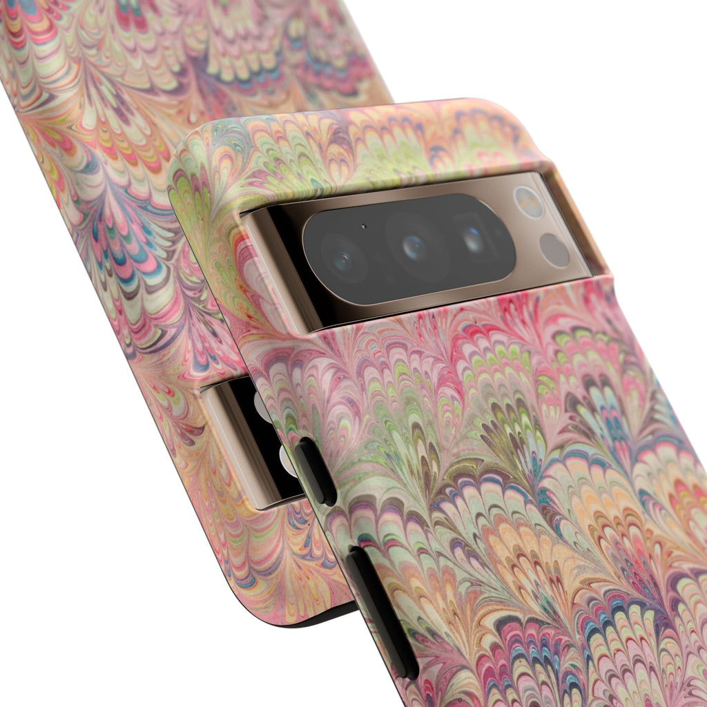 Pastel Pink + Green Feather Marbled Phone Case - Dual Layer Phone Cover