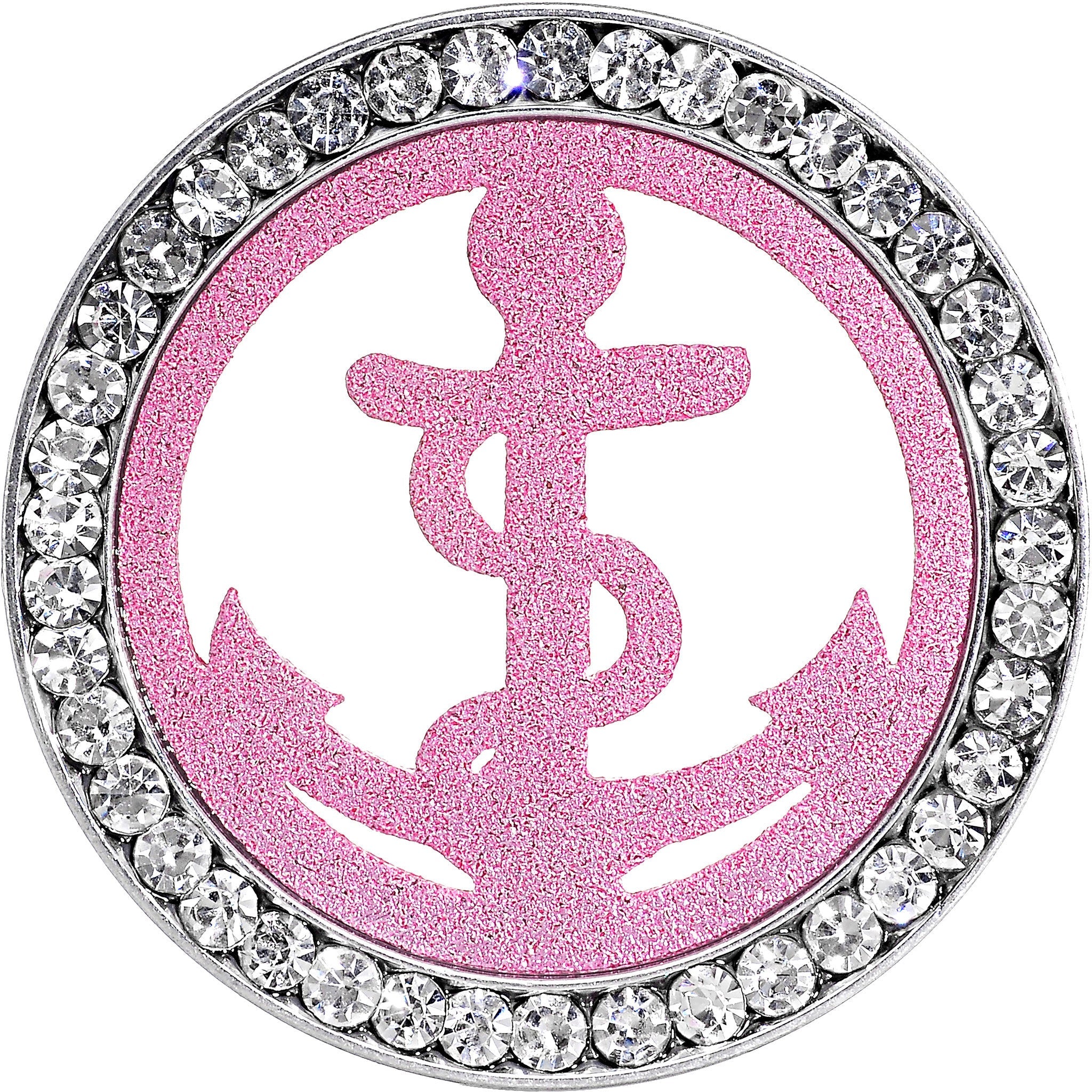 7/8 Stainless Steel Clear Gem Pink Anchor Tunnel Plug