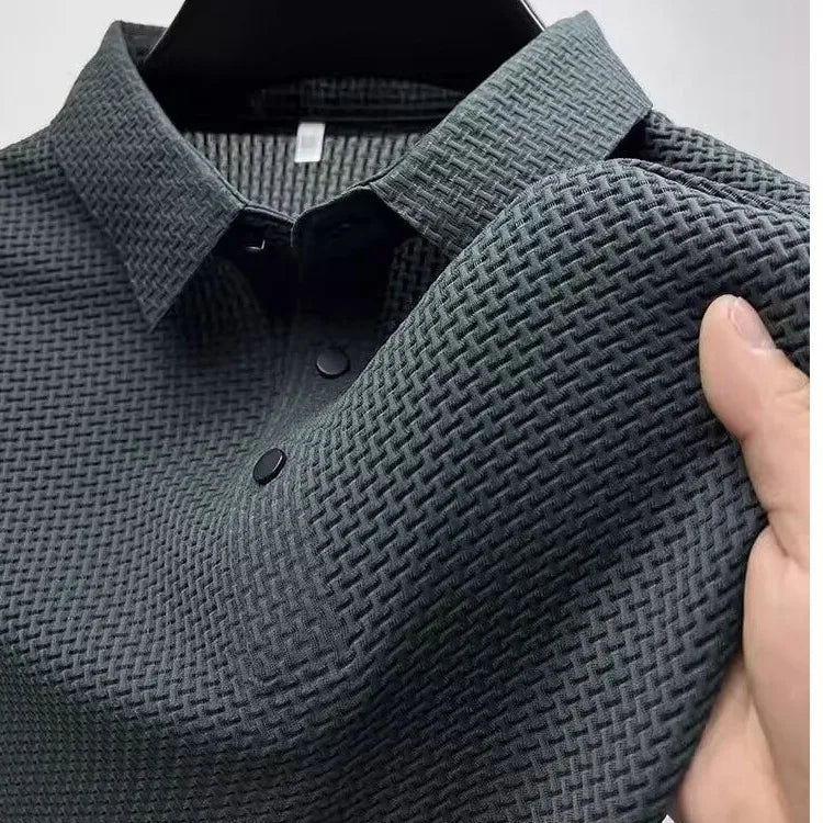 New Men's Lop-up Hollow Short-sleeved Polo  Breathable Business Fashion