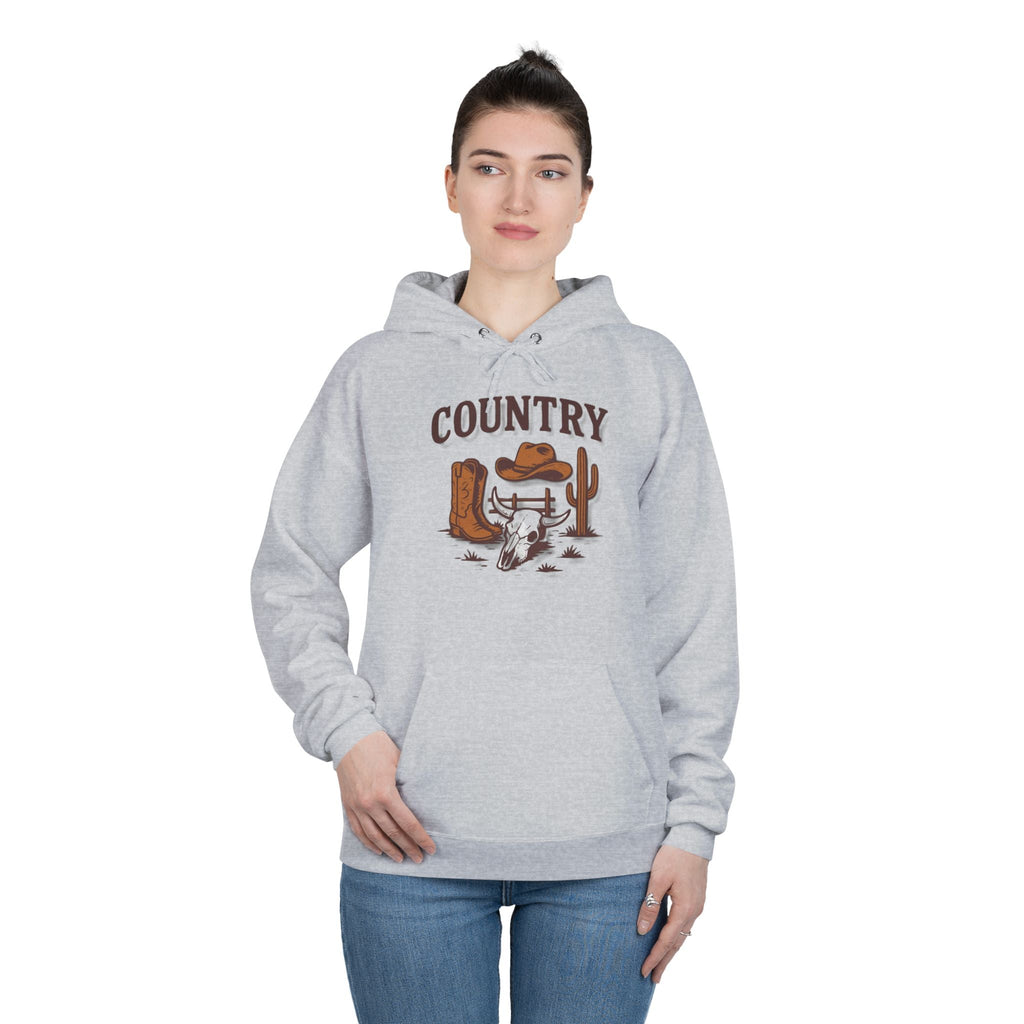 Country Western Hoodie — Cowboy Boots, Hat & Cactus Pullover