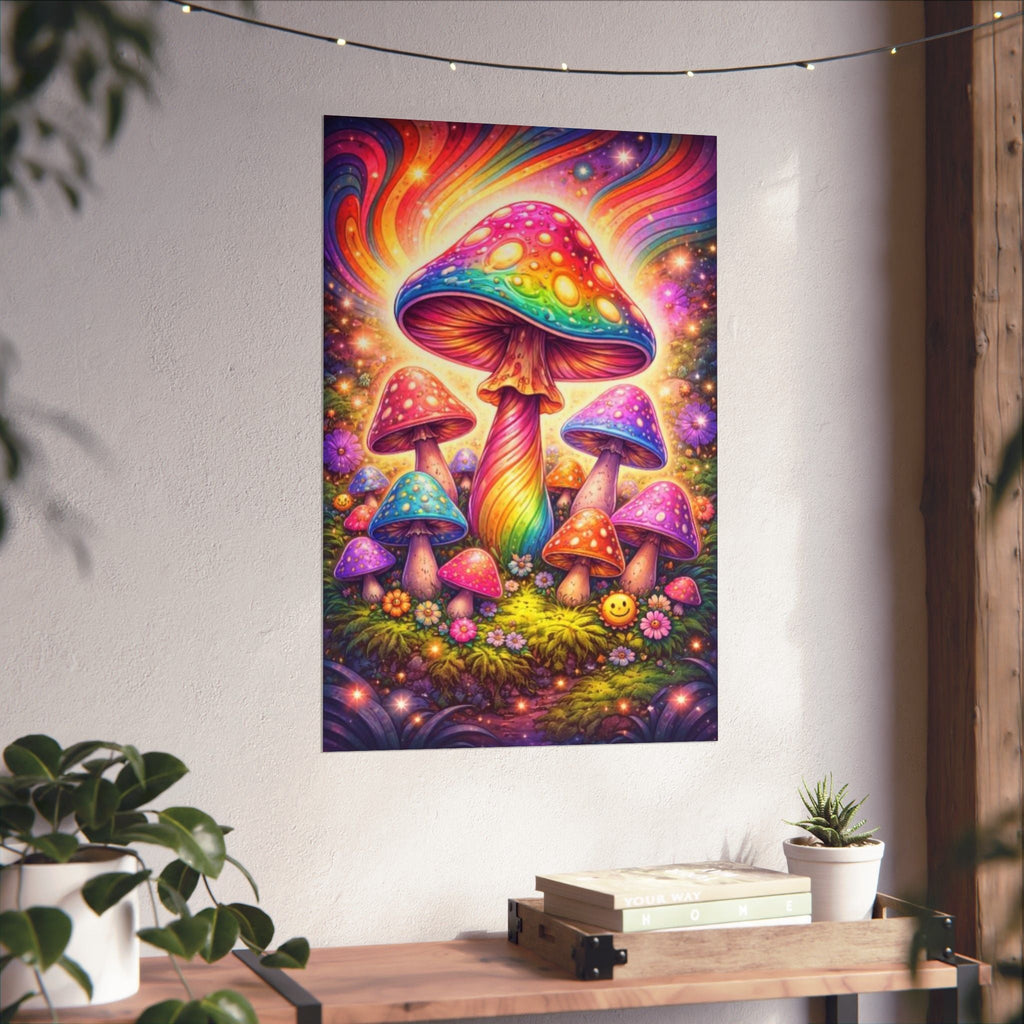 Psychedelic Rainbow Mushroom Poster