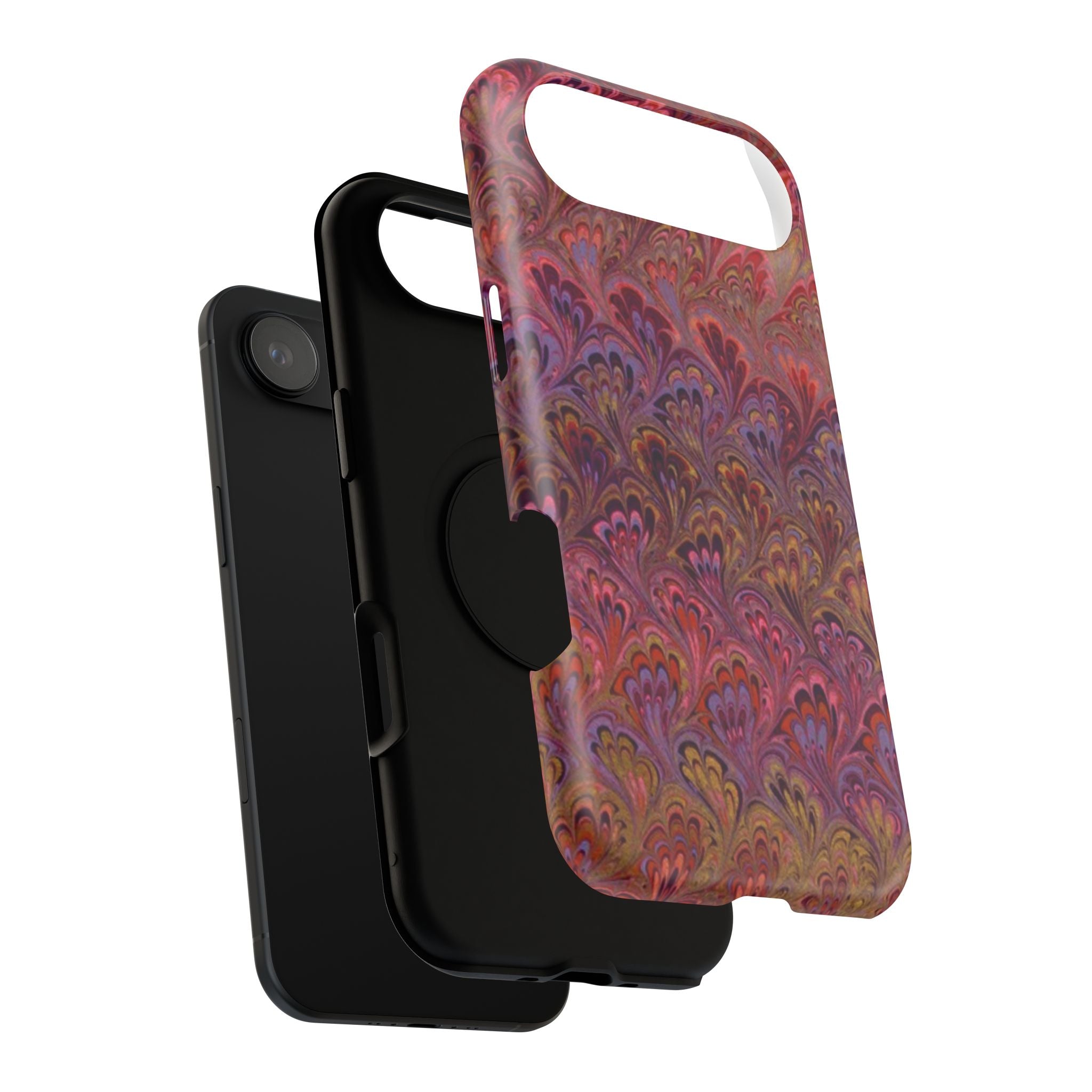 Red, Burgundy, Lavender Italian Peacock Feather Design Phone Case