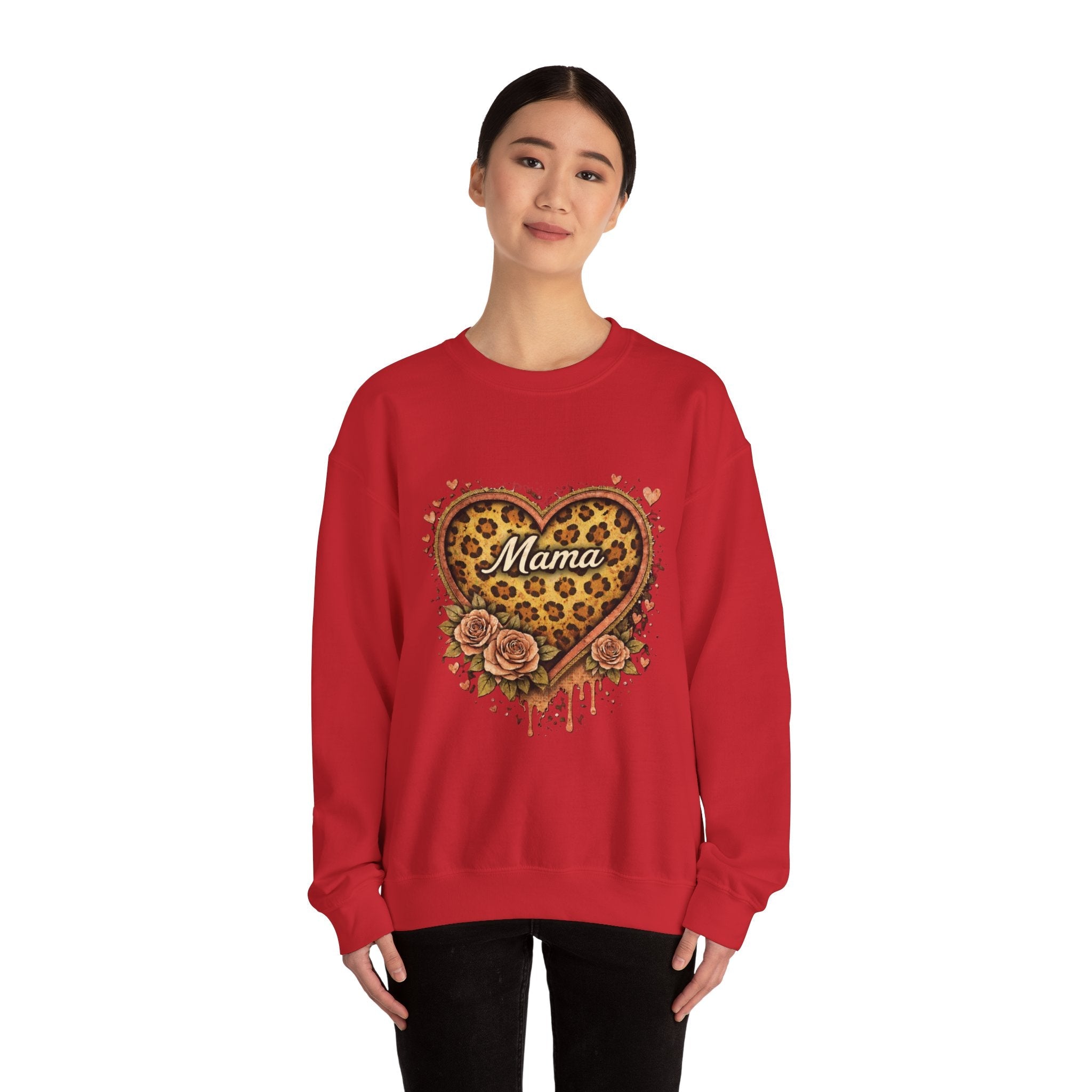 Mama Leopard Heart Crewneck Sweatshirt — Floral Vintage Mom Pullover