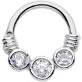 14G Stainless Steel Triple Round Clear Bezel Gem Septum Clicker