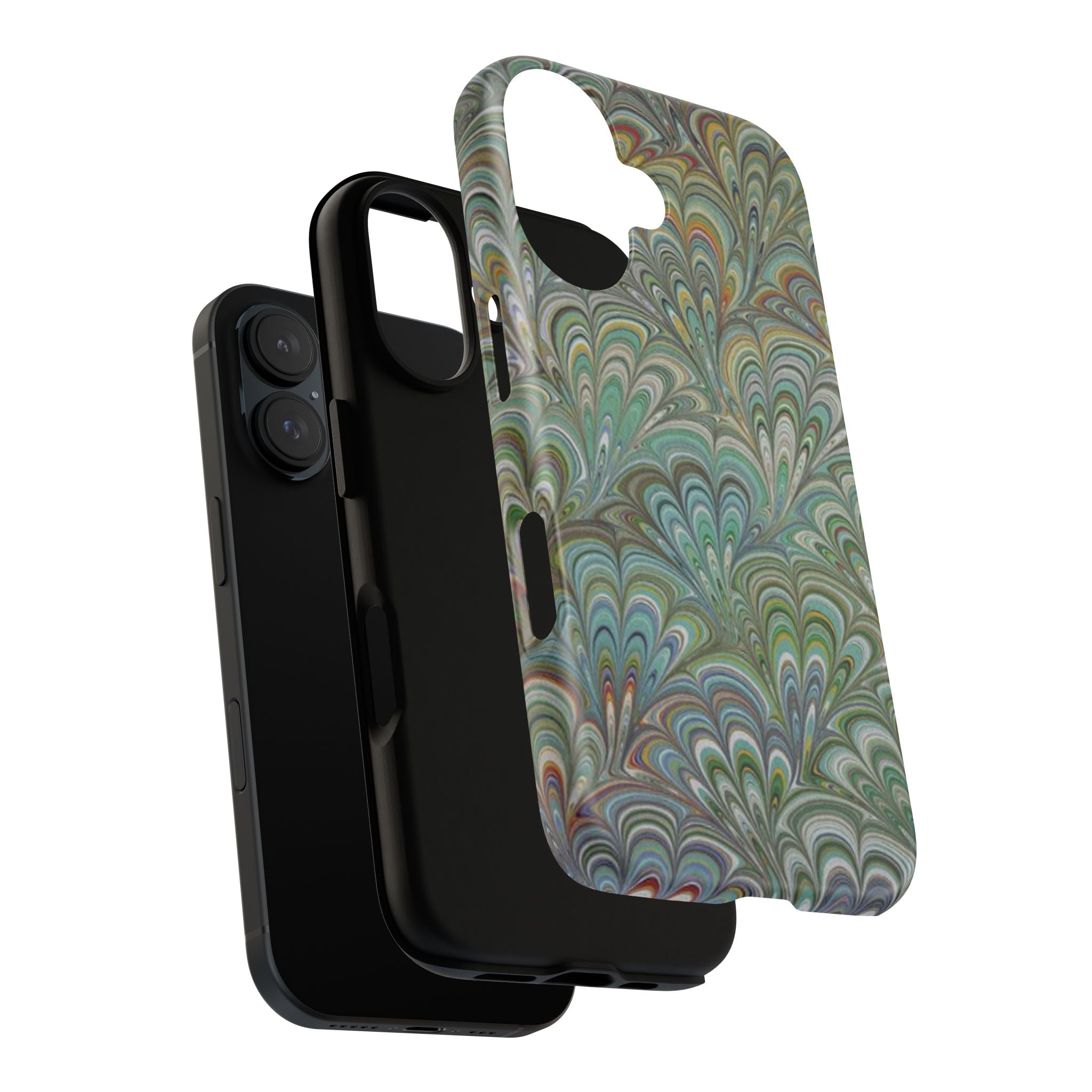 Green Marbled Peacock Durable Phone Case - Matte or Glossy