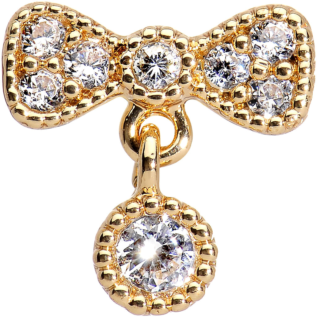 16G Gold Anodized Stainless Steel CZ Bow Tragus Earring