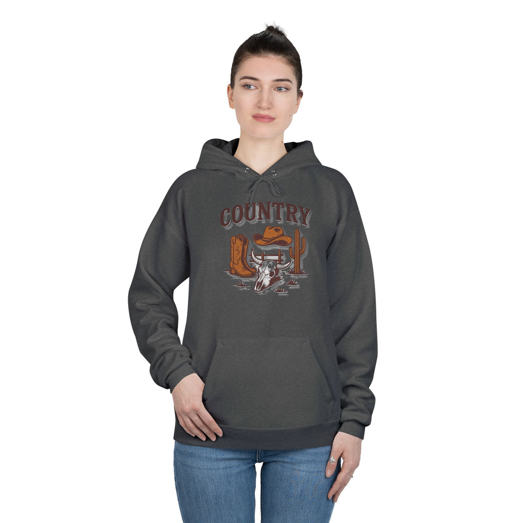 Country Western Hoodie — Cowboy Boots, Hat & Cactus Pullover