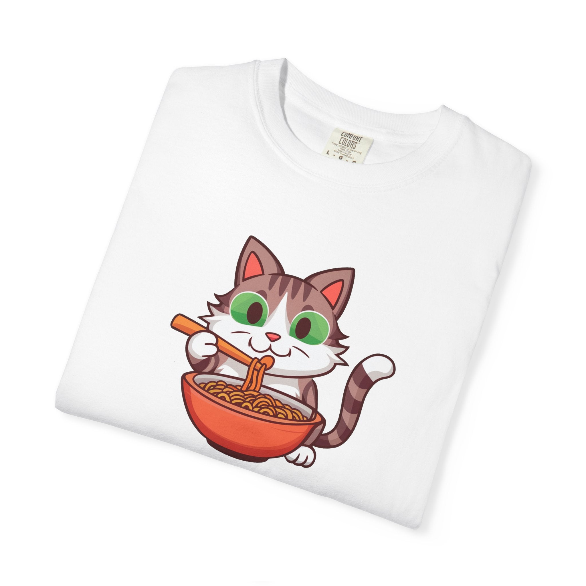 Cat Slurping Noodles Tee - Purr-fectly Cozy Cotton - DipaliZ